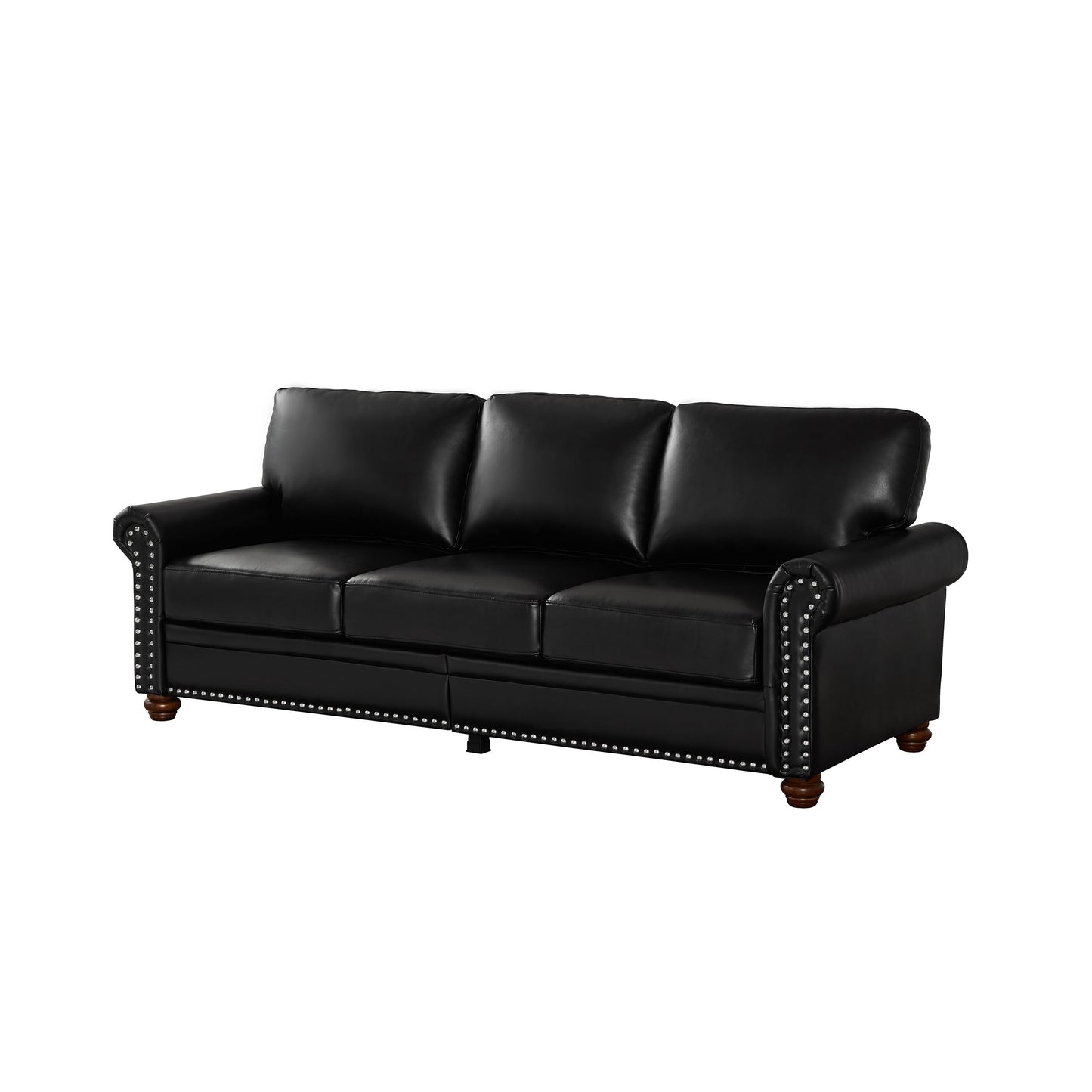 GDFStudio 83" Mid-Century Modern Sofa Couch with Storage, 3 Seater Deep Seat Upholstered Faux Leather Sofa with Nailhead Trim, Rolled Arms & Solid Legs, Comfy Accent Sofa for Living Room, Black