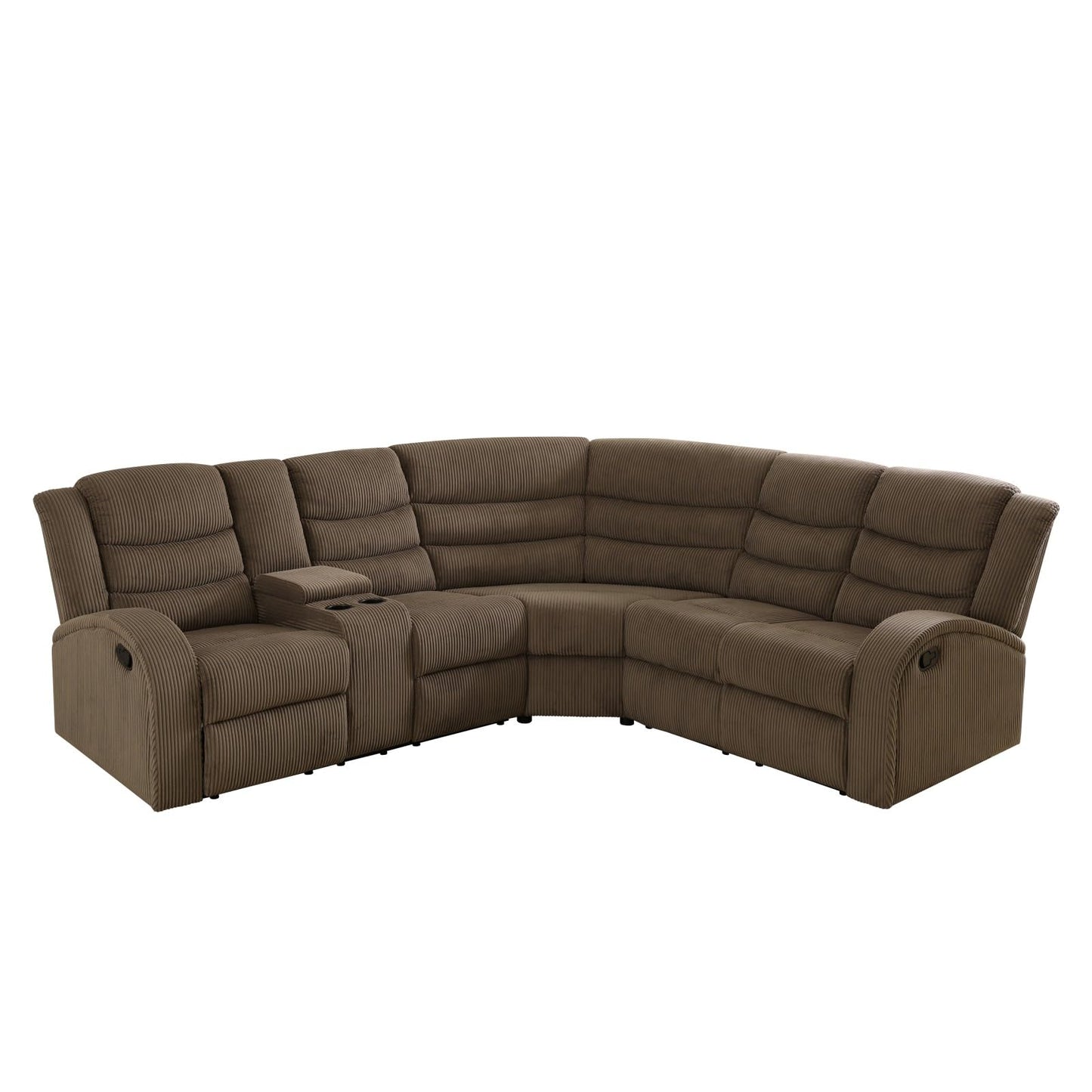 UOCFYK Recliner Sectional Sofa Set, L-Shaped Reclining Couch with 2 Recliner Seats, Reclining Corner Couches with Cup Holder and Storage Console for Home Theater & Living Room, Brown