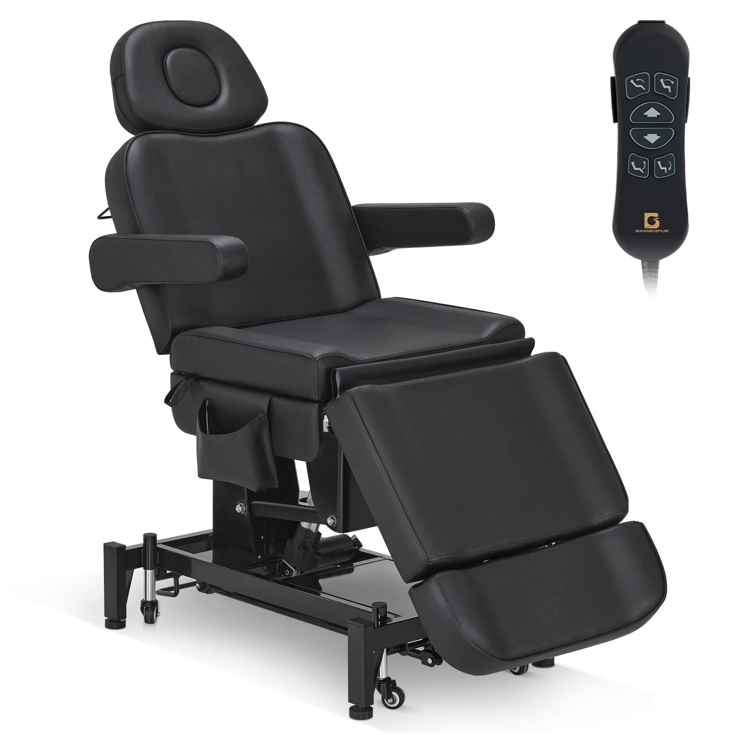 BarberPub Fully Electric Beauty Bed, 3-Motor Salon Spa Chair with Foot-Controlled Wheels, Adjustable Height, Backrest & Leg Rest – PVC Leather, Professional Facial & Treatment Table 2754 (Black)