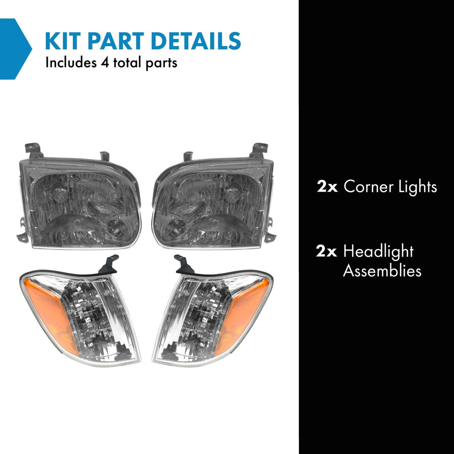 TRQ Headlight Assembly Set for 2005-2007 Toyota Sequoia & 2005-2006 Tundra, Clear, Model LKA55928