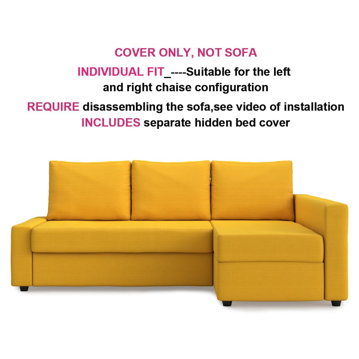 MASTERS OF COVERS Snug Fit Friheten Slipcover for The IKEA Friheten with Chaise Corner Cover, Sofa Bed Cover, Sectional Slipcover Replacement (Yellow)（Cover Only！Not Sofa！）