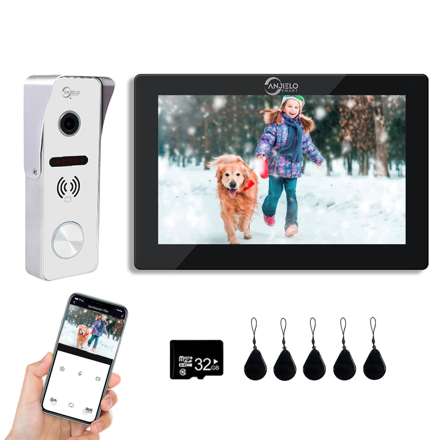Wireless Video Doorbell Intercom 7 inch Touch Monitor System Wired 1080P Video Entry Doorphone Door Camera TUYA WiFi Smart Home Door Phone Kits for Home Villa Apartment,32G