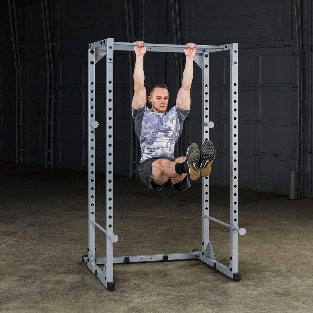 Body-Solid Powerline Adjustable Power Rack - 18-Level Strength Training Heavy-Duty Steel Frame with Safety Rods and Chin-Up Bar for Home Gym, Silver (Gray)