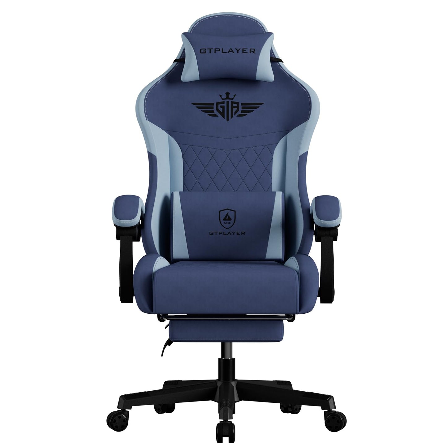 GTPLAYER Gaming Chair, Video Game Chairs with Footrest and Lumbar Support, Computer Chair for Adults with Extended Backrest, Ergonomic Reclining Silla Gamer, Fabric, Dark Blue