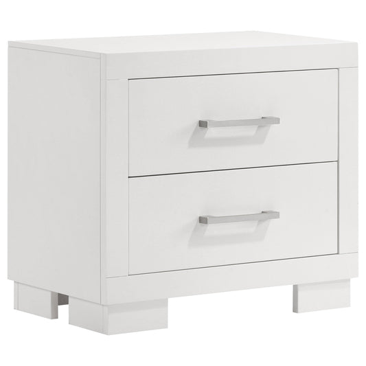 Coaster Home Furnishings - Jessica - Wood - 2-Drawer Nightstand with Silver Bar Handles, Flat Drawer Fronts, Boxy Frame and Hidden Storage - Bedroom - Snow White - 202992