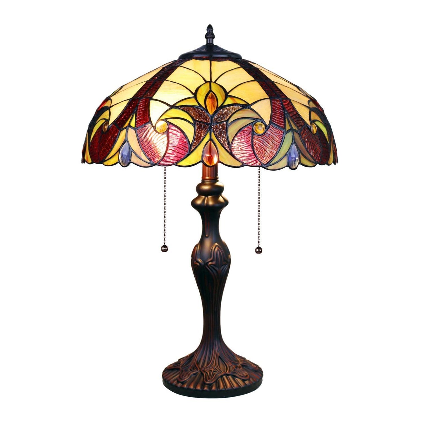 Chloe Lighting Adia Victorian Tiffany-Style Table Lamp, 2 Light, Dark Bronze, Glass, 16in Wide, Model CH38632AV16-TL2