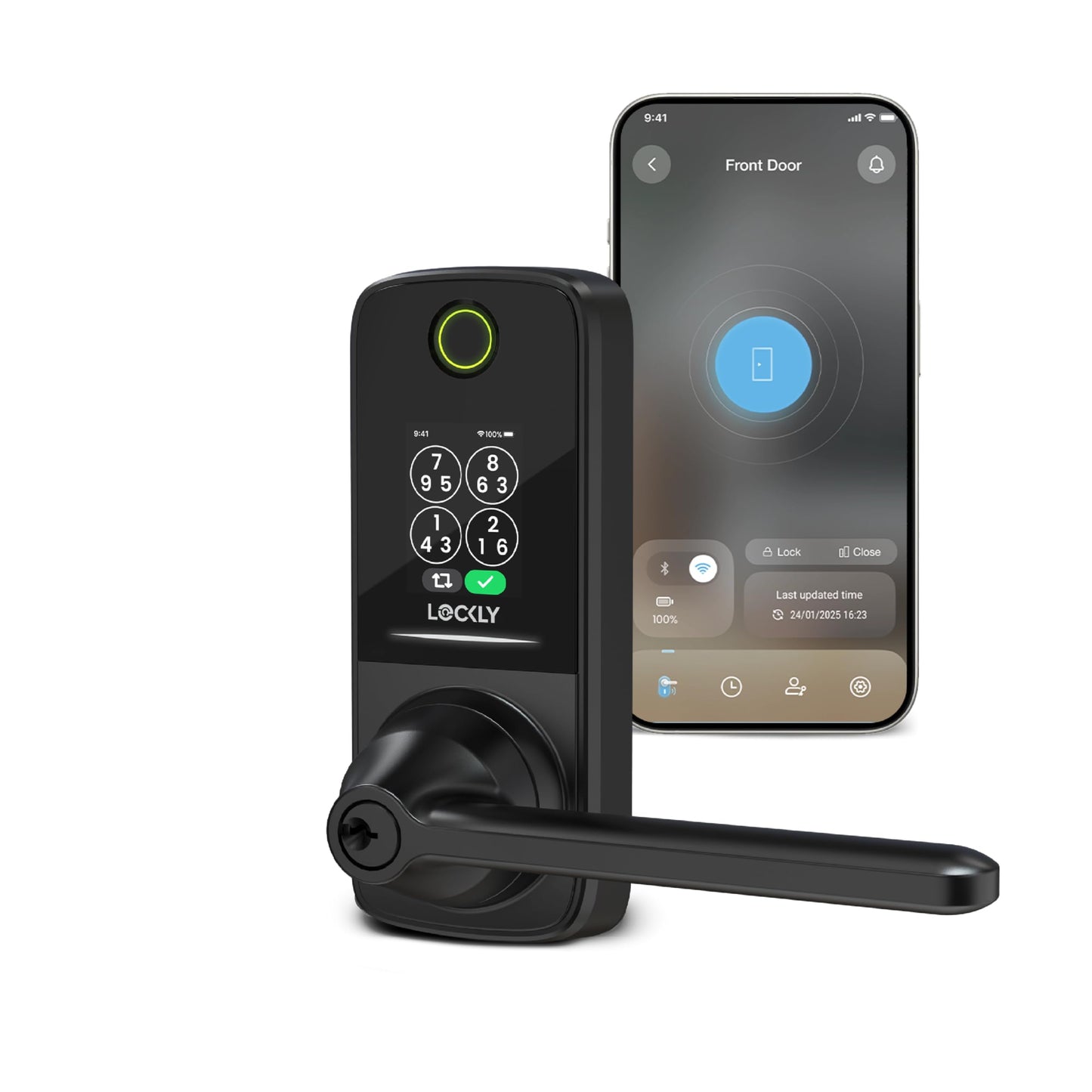 Lockly Secure Pro Smart Lock with Handle - Biometric Fingerprint & Patented Anti-Peep PIN Genie Keypad, Built-in Wi-Fi Keyless Entry Door Lock, App Remote Control, Works with Alexa & Google Assistant