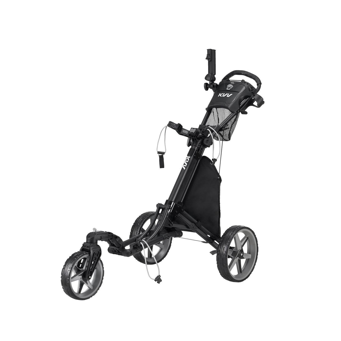 KVV 3 Wheel 360 Rotating Front Wheel Foldable/Collapsible Golf Push Cart with Foot Brake Open and Close in ONE Second-Free Umbrella Holder Included(Black/Charcoal)