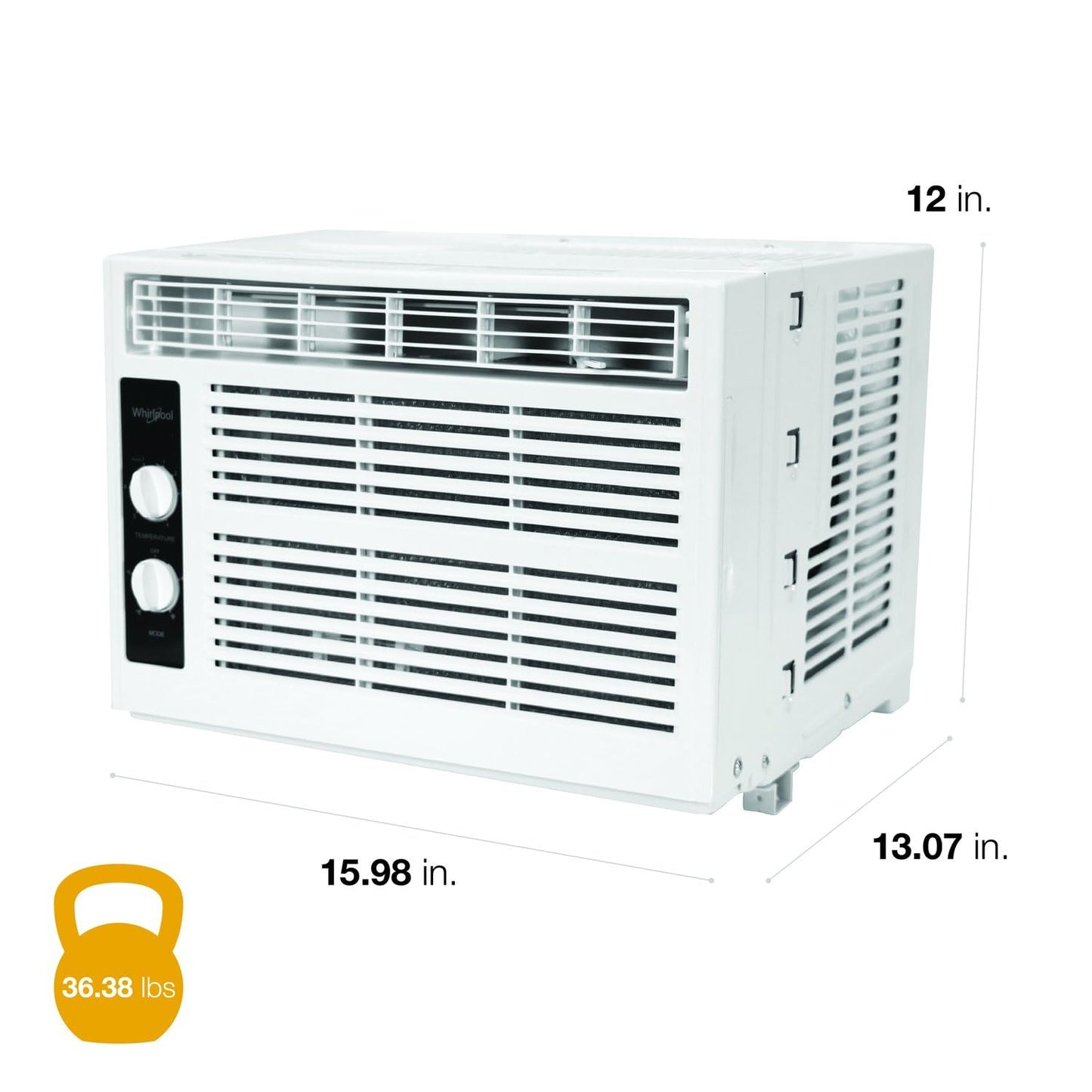 Whirlpool 5,000 BTU 115V Window Air Conditioner & Dehumidifier with Mechanical Controls, Window AC Unit for Apartment, Dorm Room, & Small Rooms up to 150 Square Feet in White