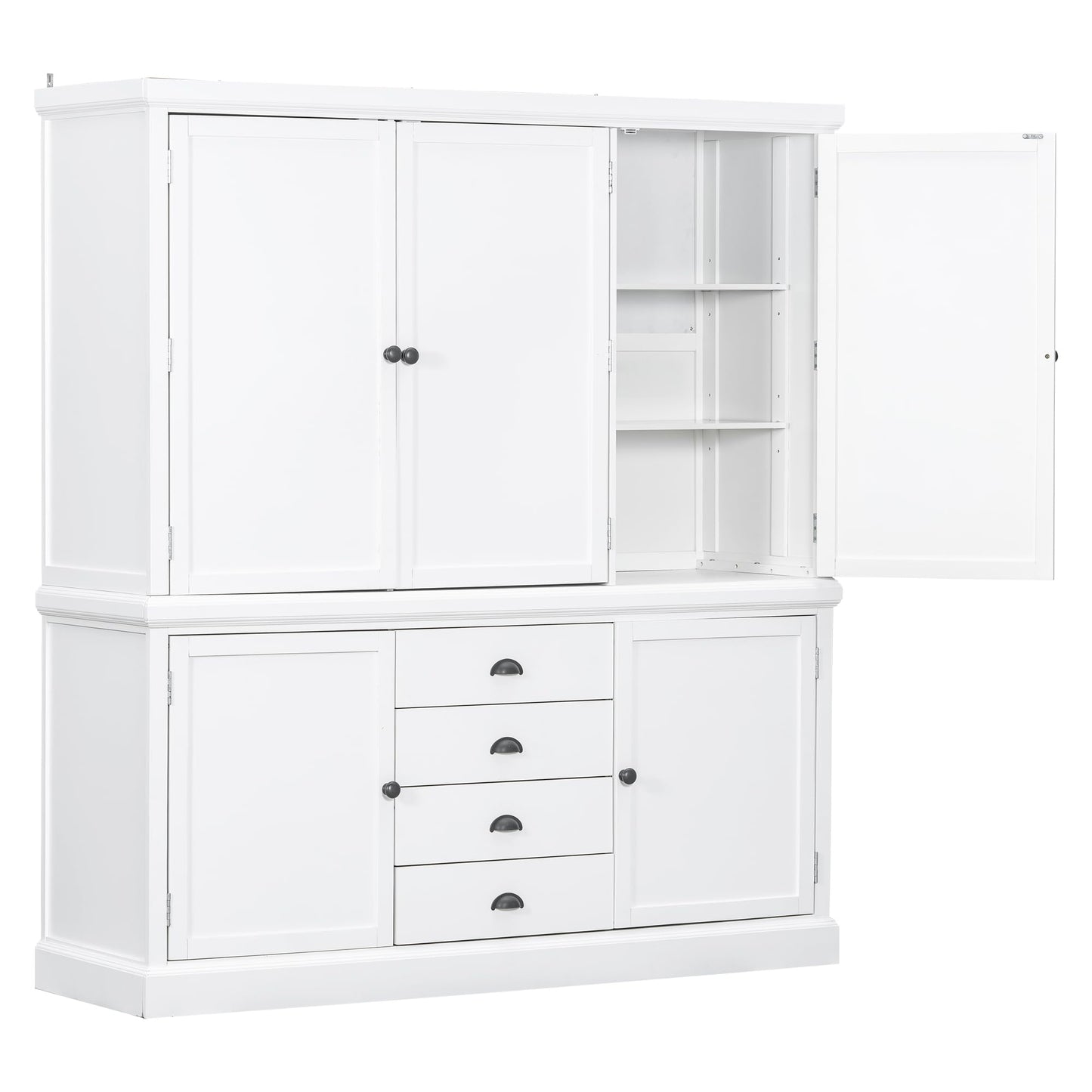 Merax 73'' Freestanding Wooden Kitchen Pantry Organizers and Storage Cabinet with 4 Drawers Cupboard with Door Adjustable Shelves for Dining Room, White