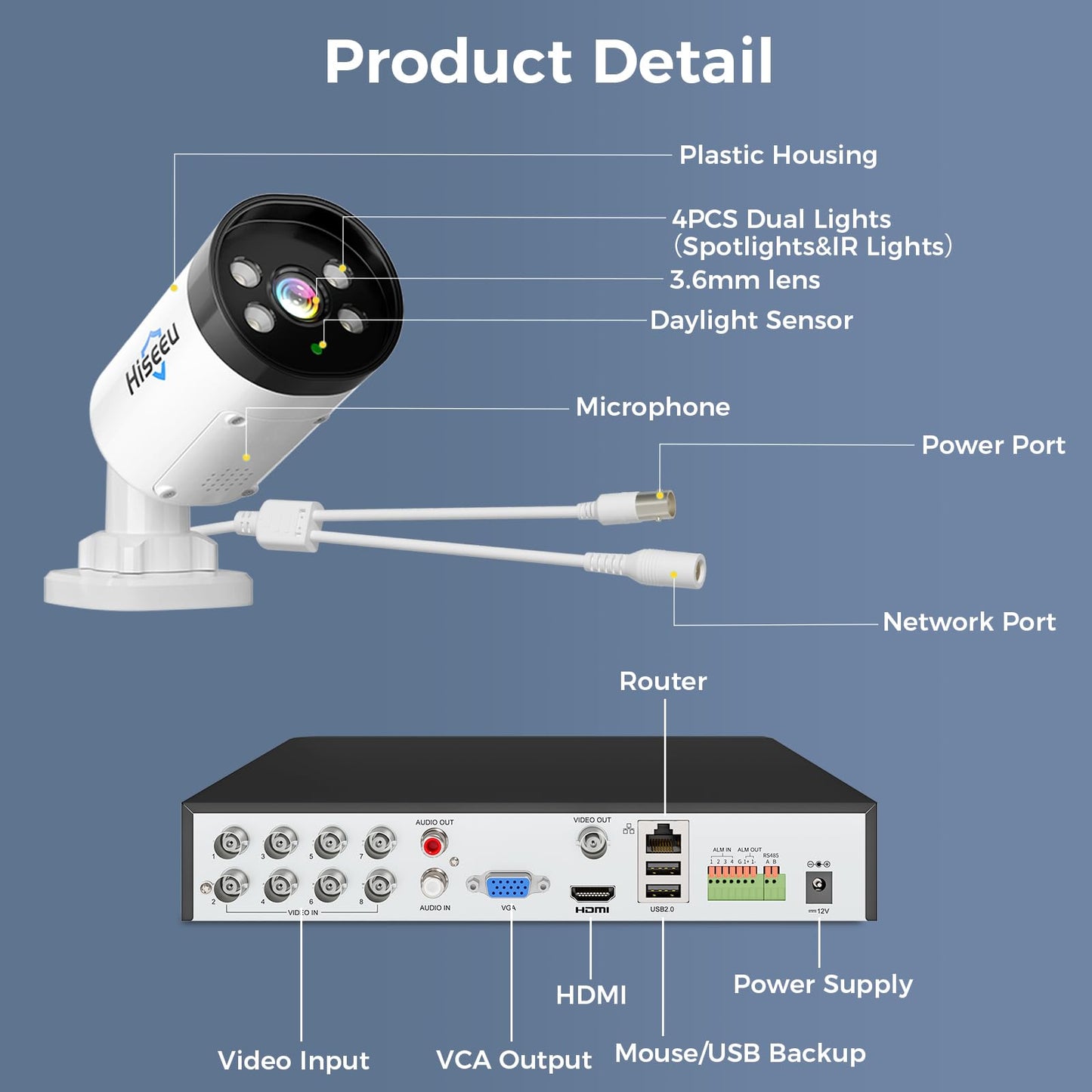 Hiseeu 4K Wired Security Camera System with Audio,Smart Color Night Vision,3TB Hard Drive,AI Human/Vehicle Detection,8PCS 8MP IP67 Weatherproof Home CCTV Cameras,Indoor/Outdoor Surveillance DVR Kit