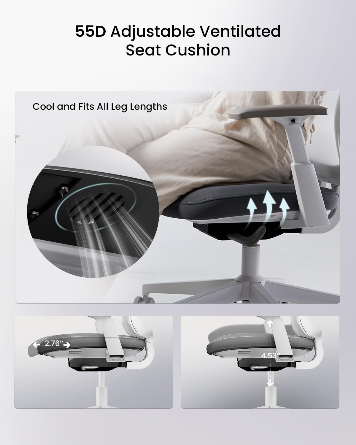 ProtoArc Ergonomic Office Chair – Flexer Mesh Couputer Chair for Women, Foam Sliding Seat, 125° Recline, Home Desk Chairs for Small Spaces, Stylish & Comfortable – White