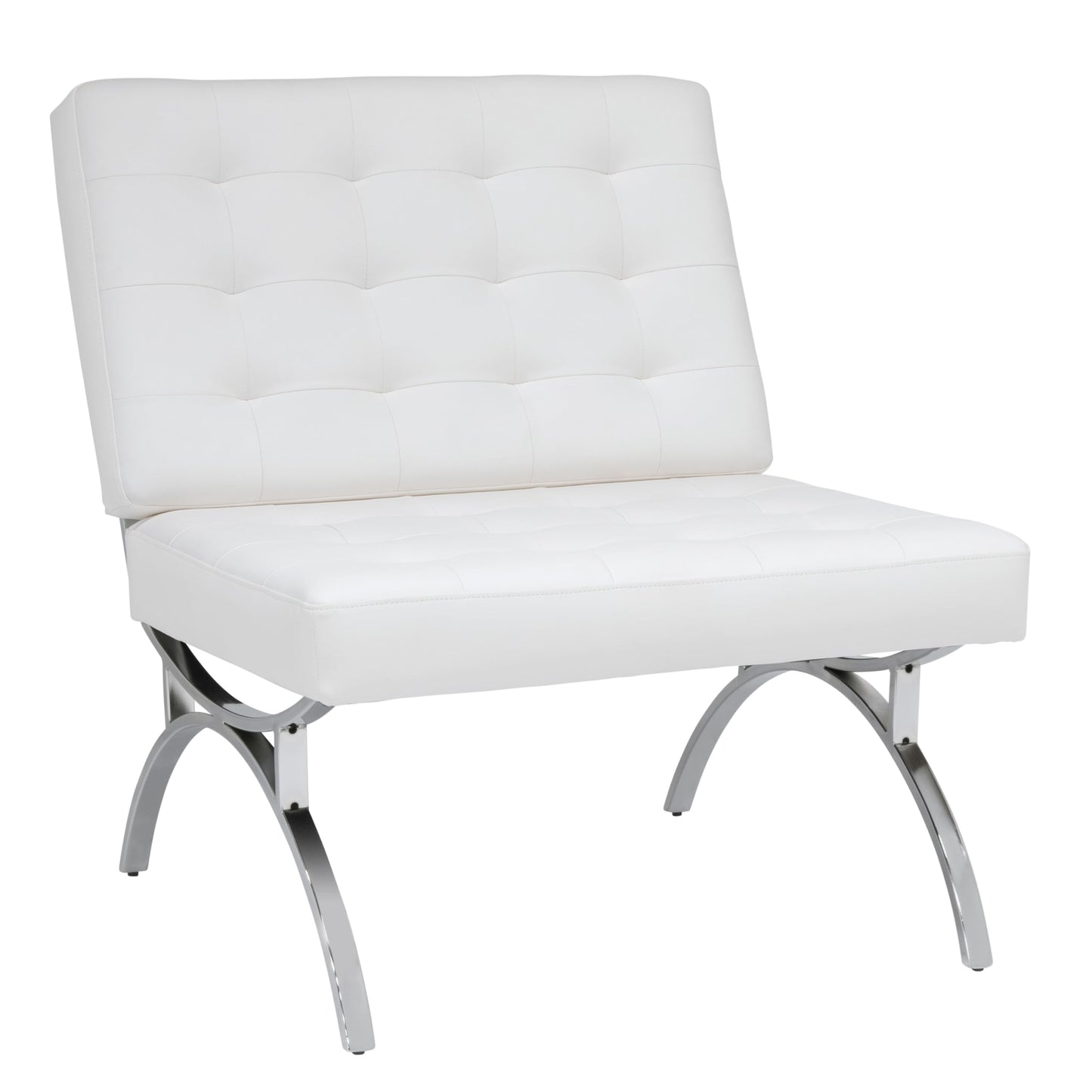 Newel Modern Accent Chair in Blended Leather, Chrome/White