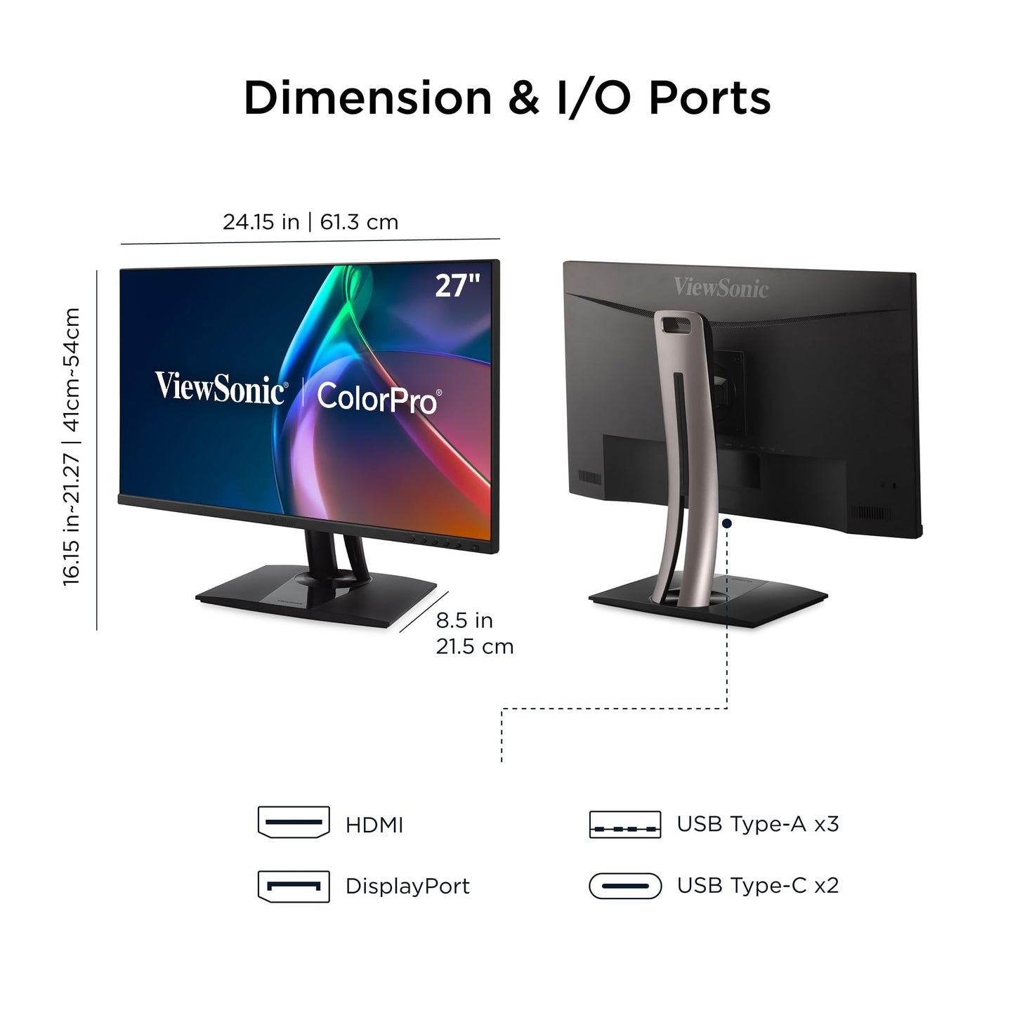 ViewSonic VP2756A-2K 27 Inch 1440p ColorPro Monitor, IPS Display with 100% sRGB and Pantone Validated for Professional Photo Editing, Advanced Ergonomics, 90W USB-C, HDMI, and DisplayPort Inputs