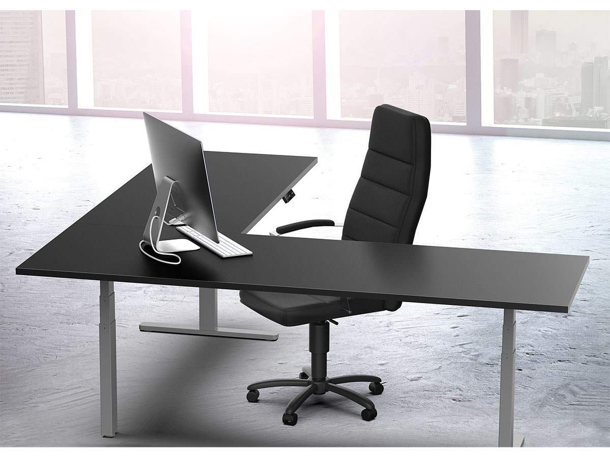 Monoprice Triple-Motor Sit-Stand Corner Desk Frame - Height-Adjustable, L-Shaped, Gray - Workstream Collection