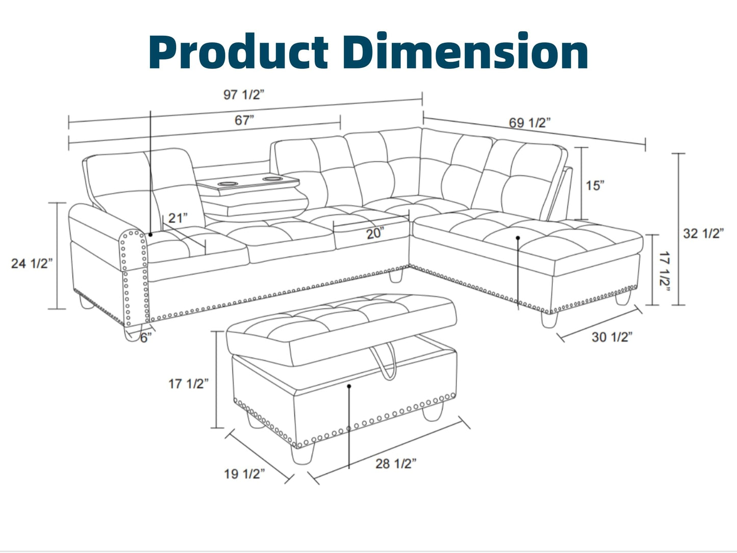 Topcomfy 97.5" L Shaped Couch Set, Modular Sectional Couches for Living Room with Storage Ottoman, 4 Seat Home Sofa Living Room Furniture Sets with Chaise for Apartment Office (Faux Leather, Red)