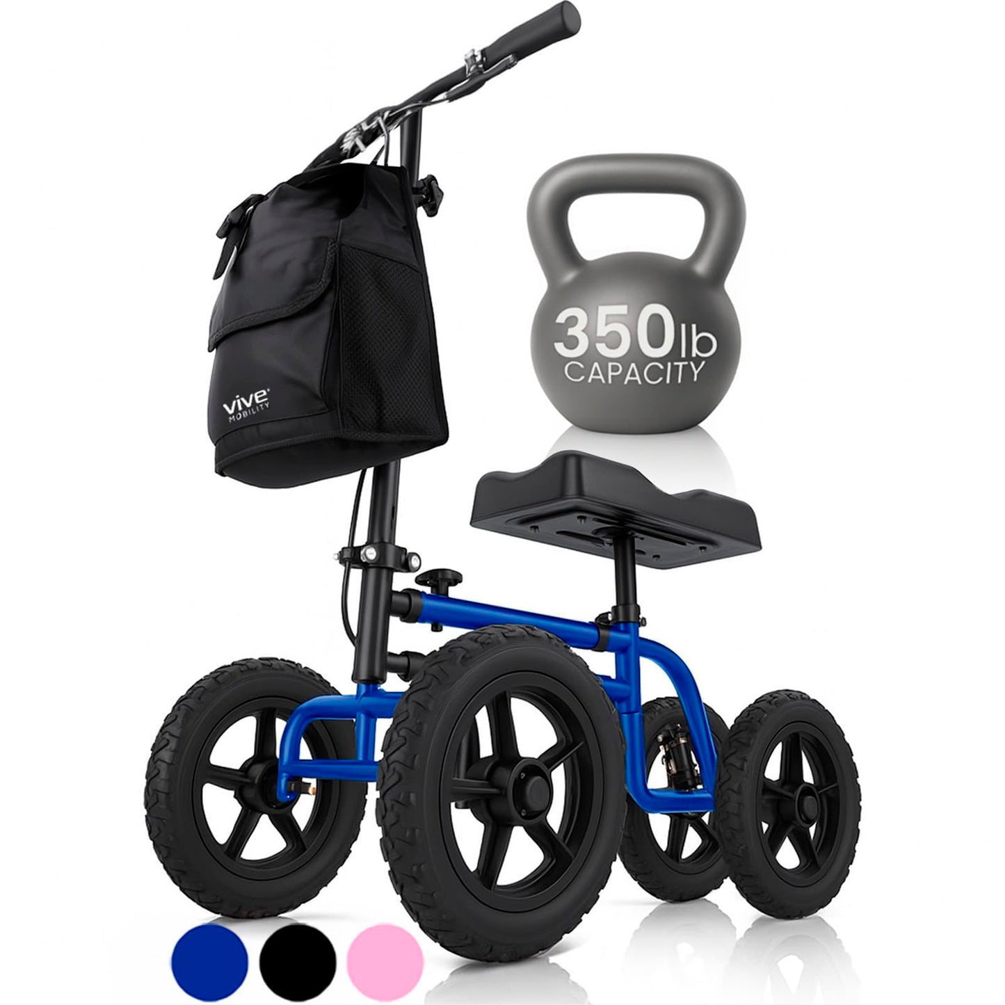 Vive Mobility All Terrain Knee Scooter Walker for Foot Injuries - Adult Broken Leg Crutch Cart Roller for Surgery, Broken Foot, Ankle Injury - Kneeling Rolling Steerable Seated Wheel Scooter Aid
