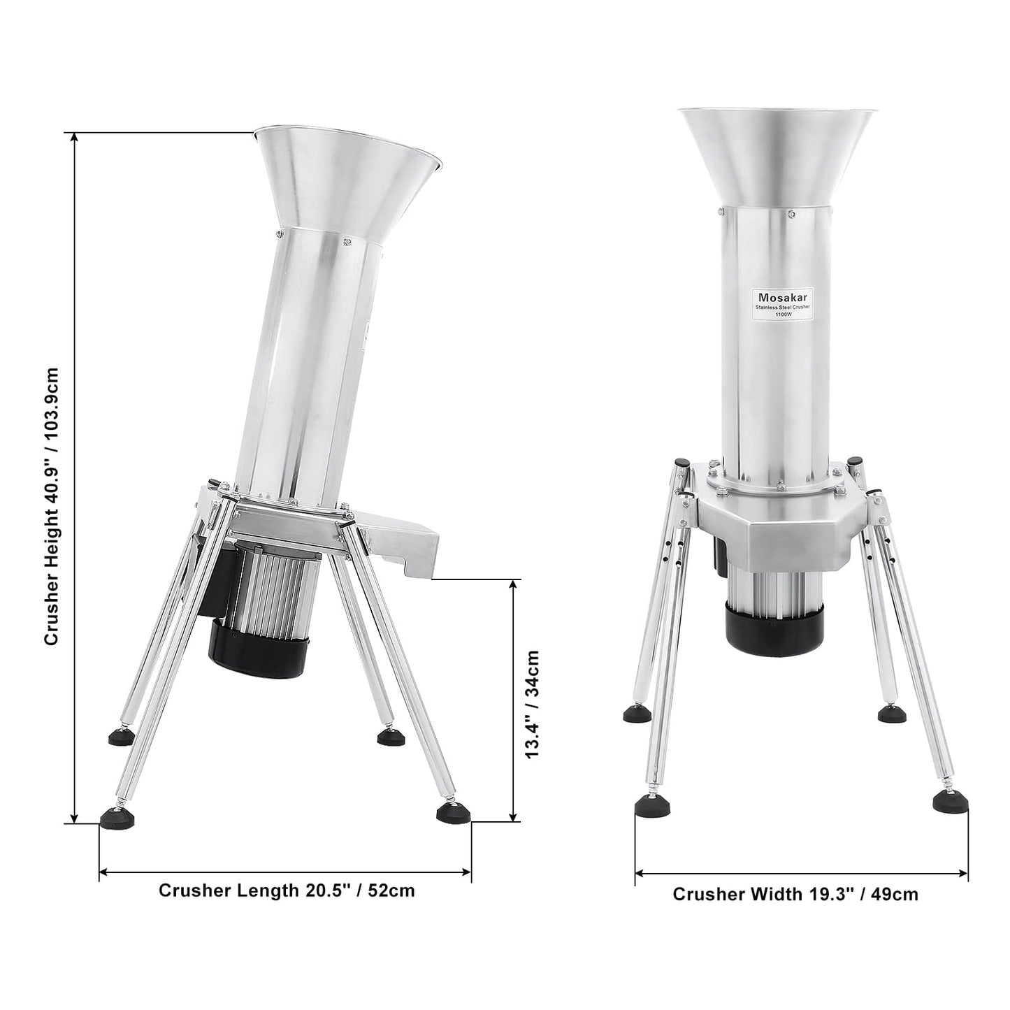 1100W Mosakar Fruit Apple Crusher. Whole Apple Pear Potato Grinder - Make Fine Pulp. Stainless Steel Fruit Scratter Pulper for Wine Juice Cider Press