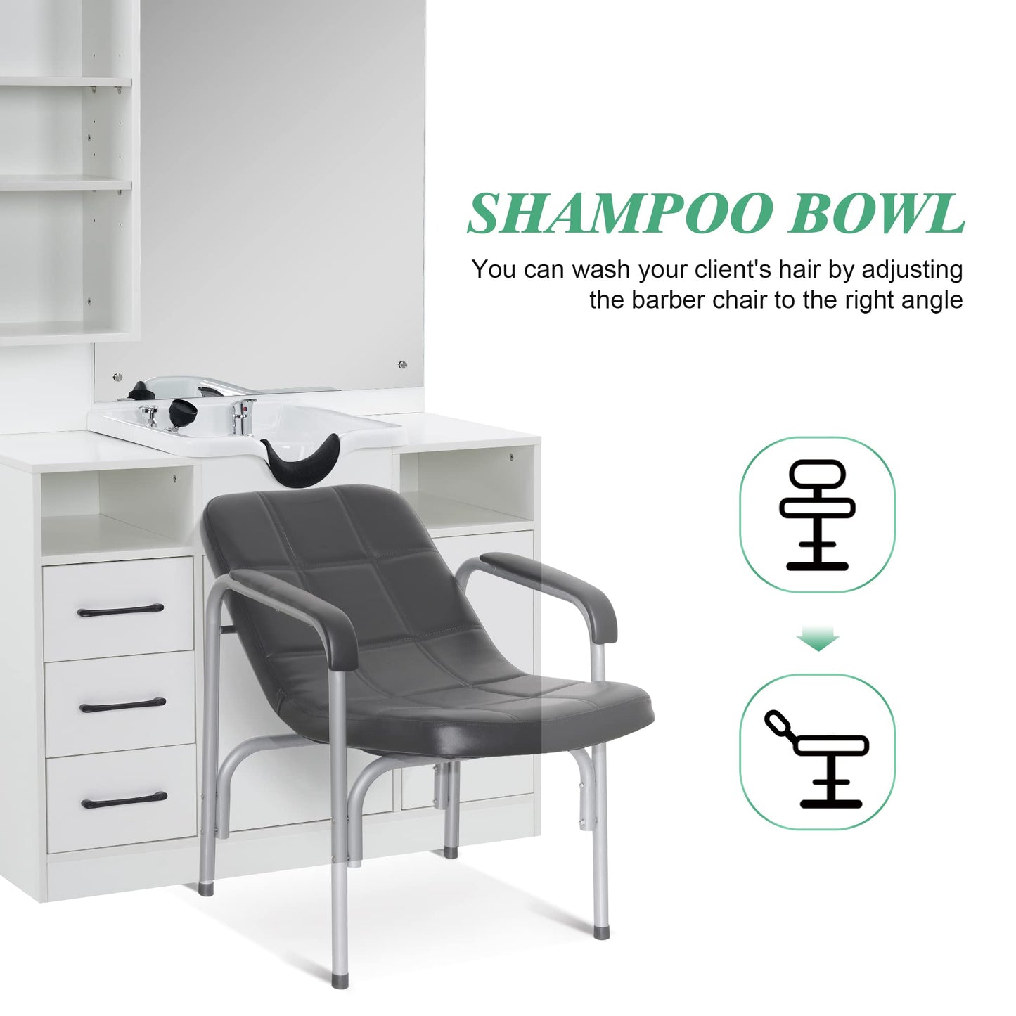 BarberPub Wall Mount Cabinet Barber Station with Mirror and Shampoo backwash Bowl Barbershop Salon Equipment 3140 (White)
