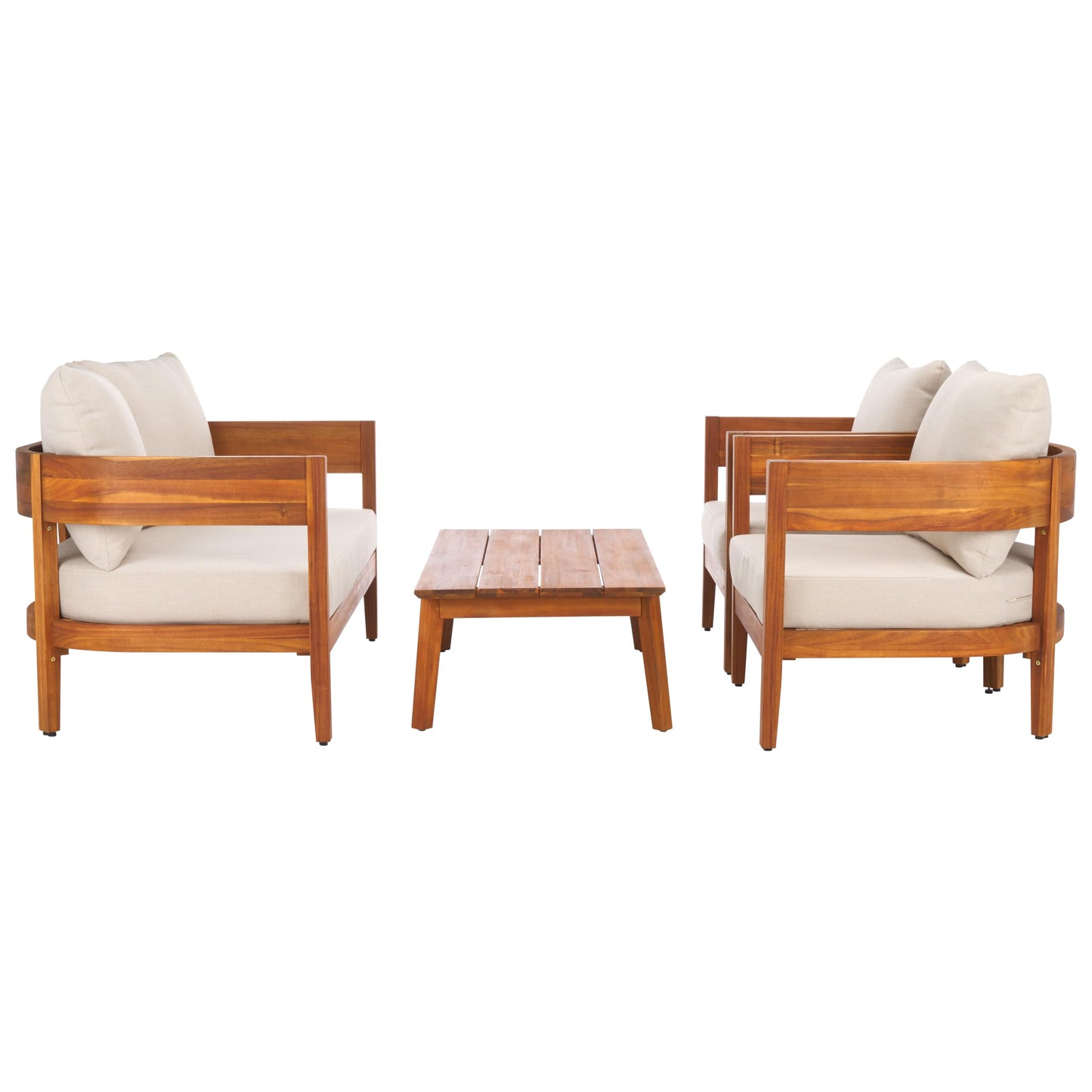 SAFAVIEH Outdoor Patio Furniture - Theo 4-Piece Set - Sand & Taupe - Acacia Wood - Conversation Set with Detachable Cushion Covers - Ideal for Patio, Deck, Porch, Backyard (PAT9511A-KIT2)