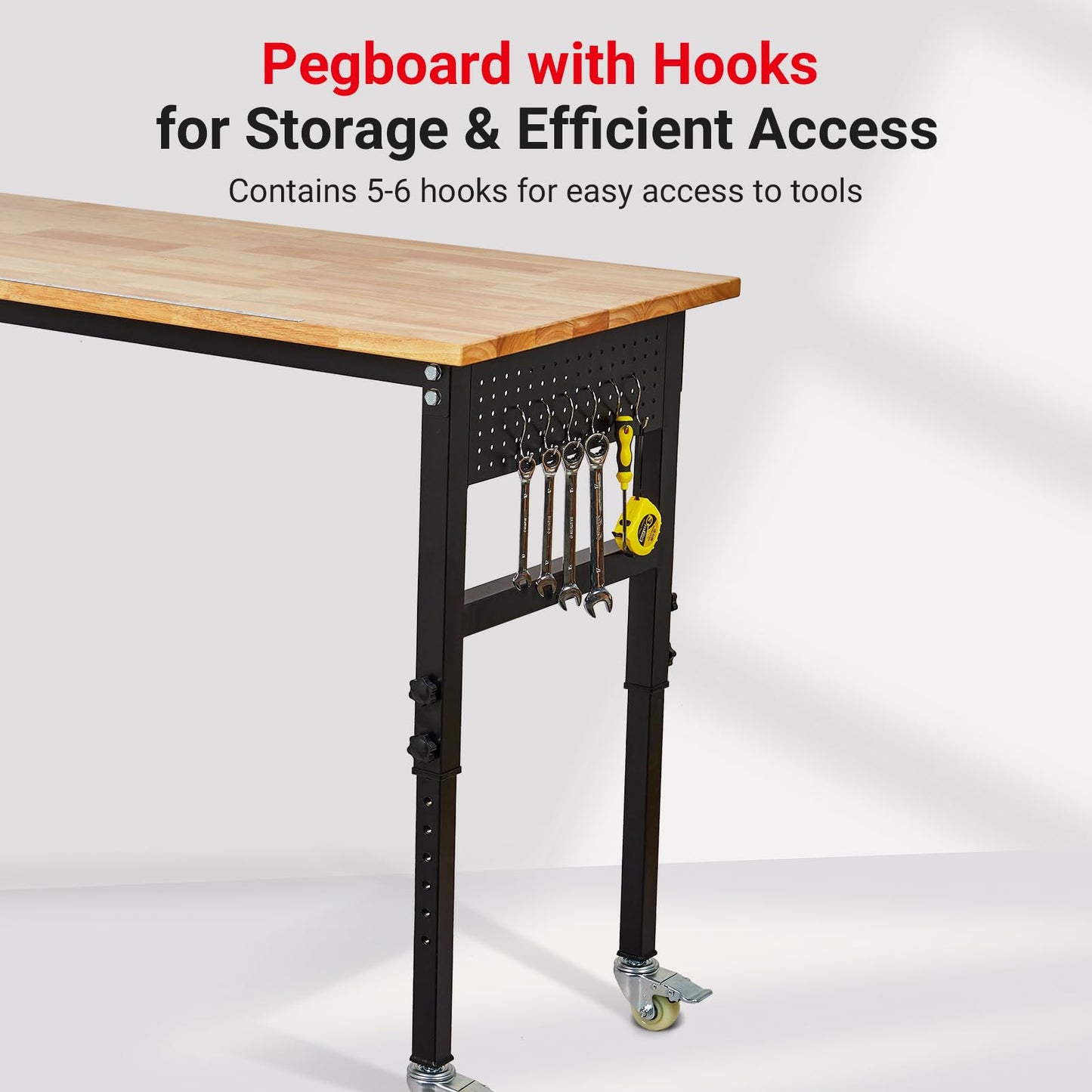 Adjustable Workbench with Wheels 70x21 Inches-Heavy Duty Adjustable Height Work Benches for Garage,Lockable Rolling Workbenches for Workshop and Home DIY 27.8"-39.5" Height