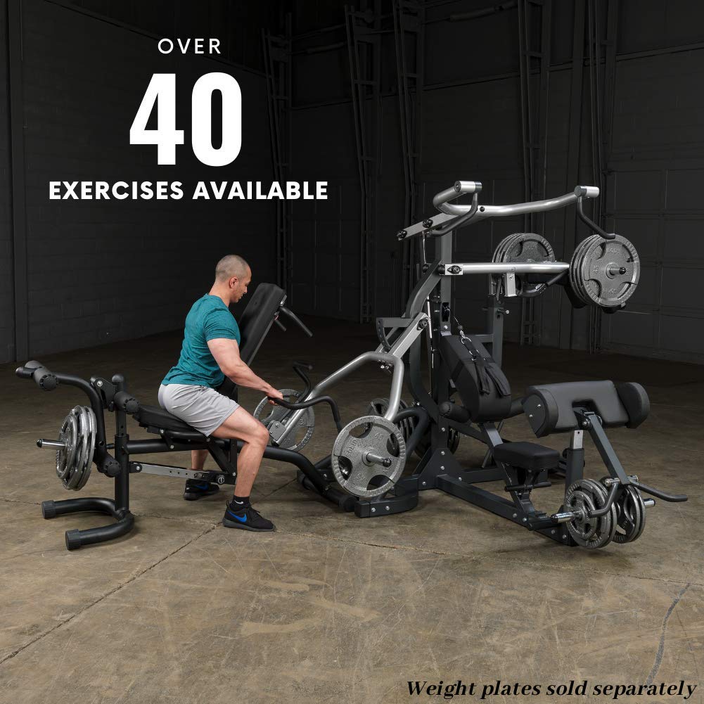Body-Solid (SBL460P4) Free-Weight Leverage Gym with Squat Attachment and Olympic Leverage Flat Incline Decline Machine with Bench, Arm & Leg Strength Training Functional Exercise Workout Station