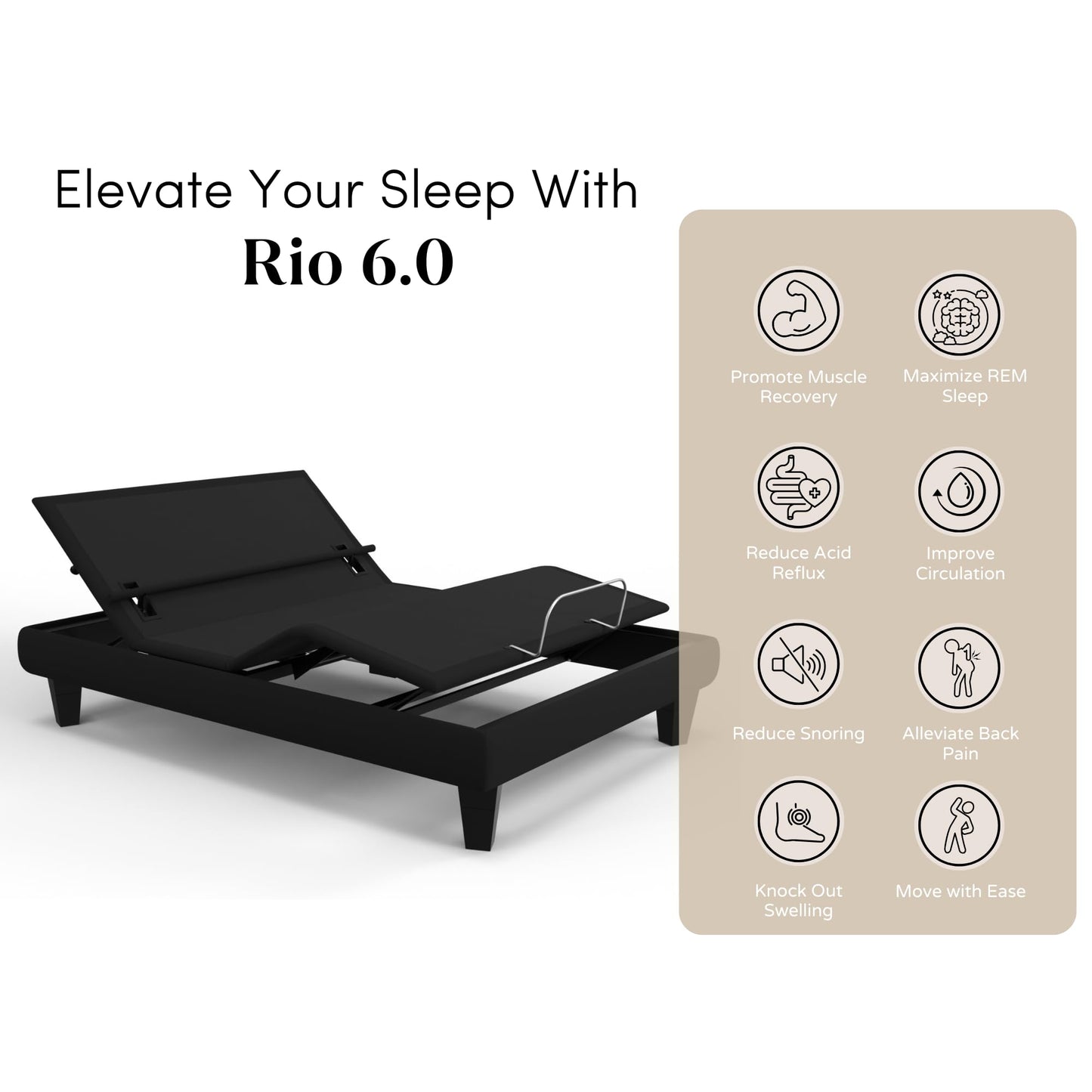 Owen Holmes Rio 6.0 Elite+ Adjustable Bed Base – Wireless Remote & App, Dual Massage Motors, USB-A & C Ports, Lumbar Support, Head & Foot Tilt, Deck-on-Deck, Twin XL