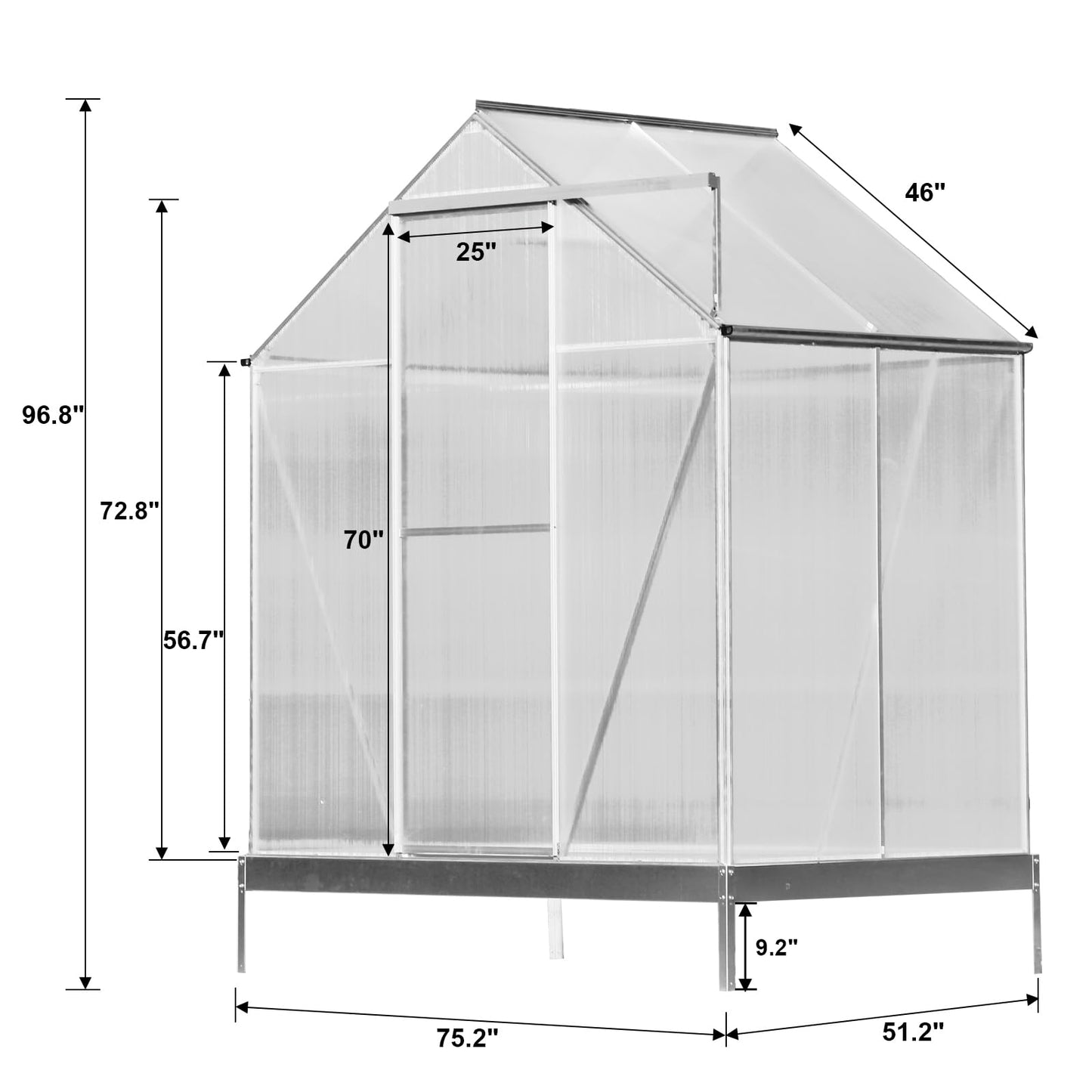 KEIKI 6.2x4.2FT Polycarbonate Greenhouse Walk-in Heavy Duty Outdoor with Aluminum Frame, Clear Panels, Rain Gutter, Adjustable Vent, Sliding Door for Backyard Nursery, UV Safe, Silver