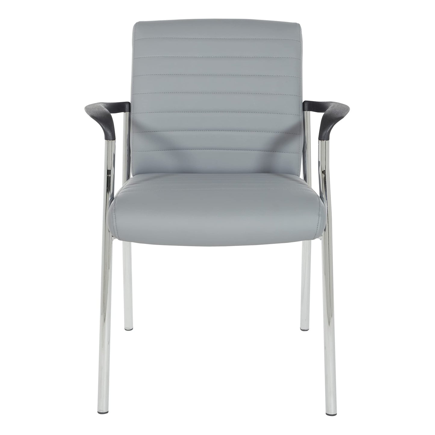 Office Star FL Series Faux Leather Padded Guest Chair with Built-in Lumbar Support, Charcoal Grey with Chrome Frame