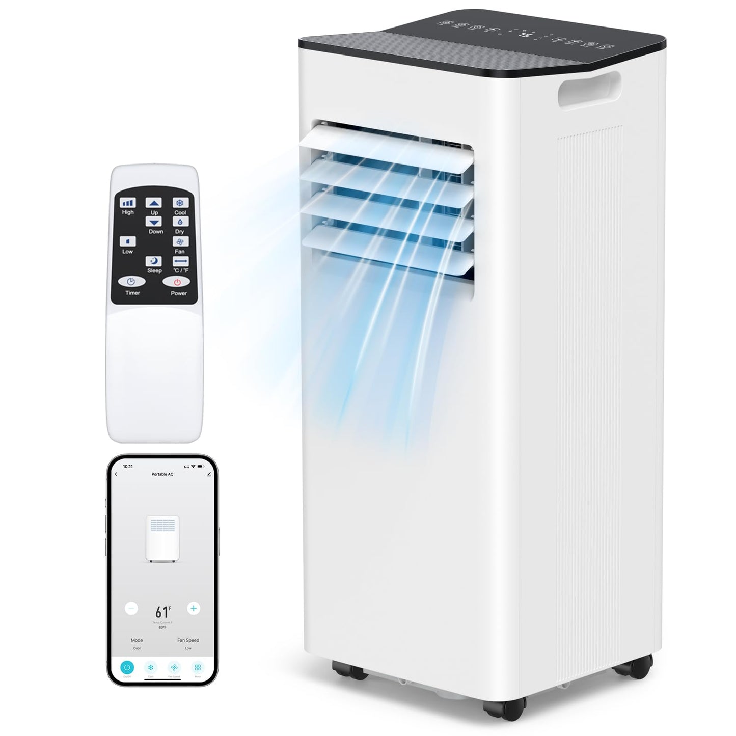 HoneyNov 16000 BTU Portable Air Conditioner for Large Rooms & Bedrooms up to 750 Sq.Ft, Ultra Quiet 40dB Smart WiFi AC, 5-in-1 Cooling with Dehumidifier, Fan, Sleep Mode & Timer(White)