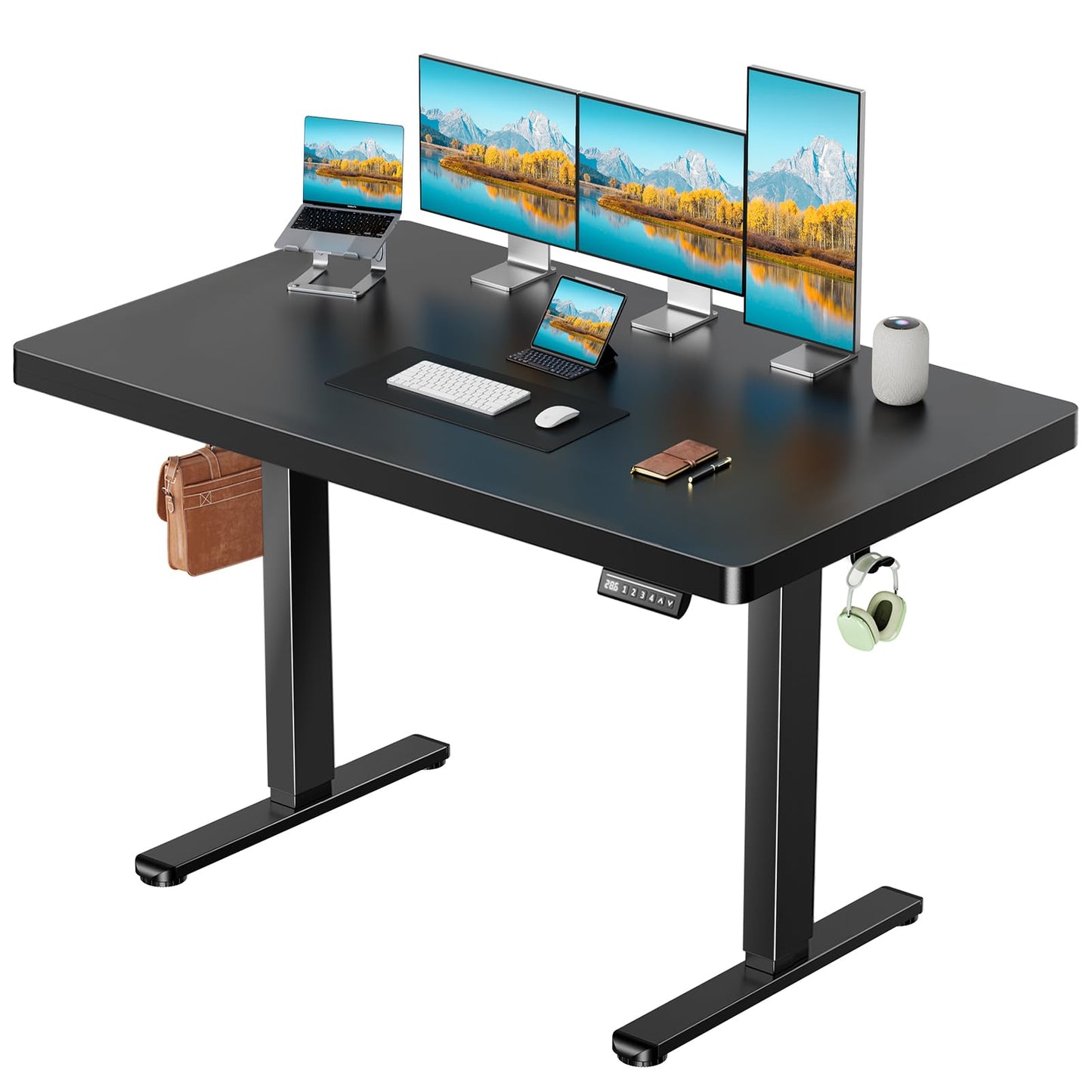 Marsail 55 x 30 Electric Standing Desk with One-Piece Desktop, Sit Stand Desk with Thickened Tabletop, Height Adjustable Stand Up Desk with Cable Management for Home Office(Frame+Desktop, 2 Packages)