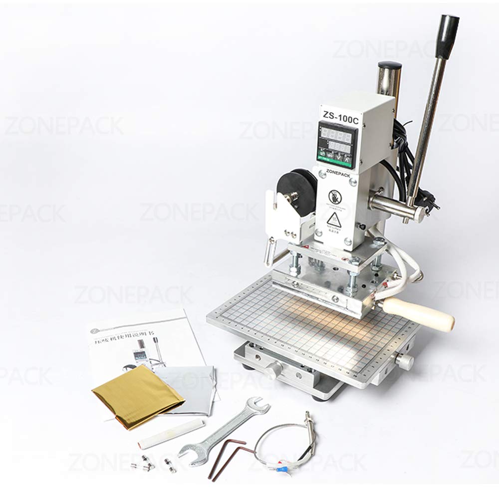 ZONEPACK Upgraded Workbench Digital Hot Foil Stamping Machine Embossing Machine Manual Tipper Stamper Heat Press Machine Leather Embosser for Wood Leather Paper PVC etc