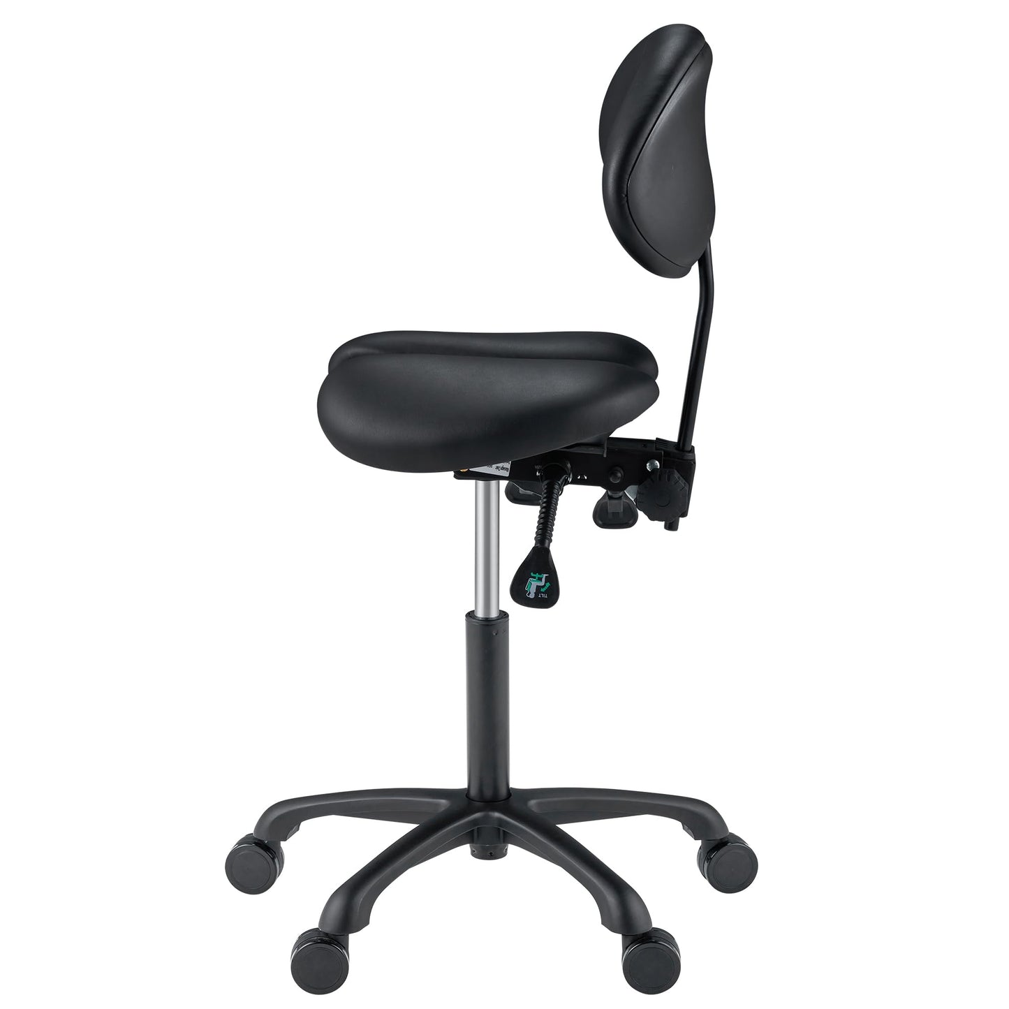 Master Massage Berkeley Ergonomic Saddle Stool - Two Split Seat Stool - Hydraulic Swivel Rolling Seat & Saddle Posture Correction Chair with Backrest - Black