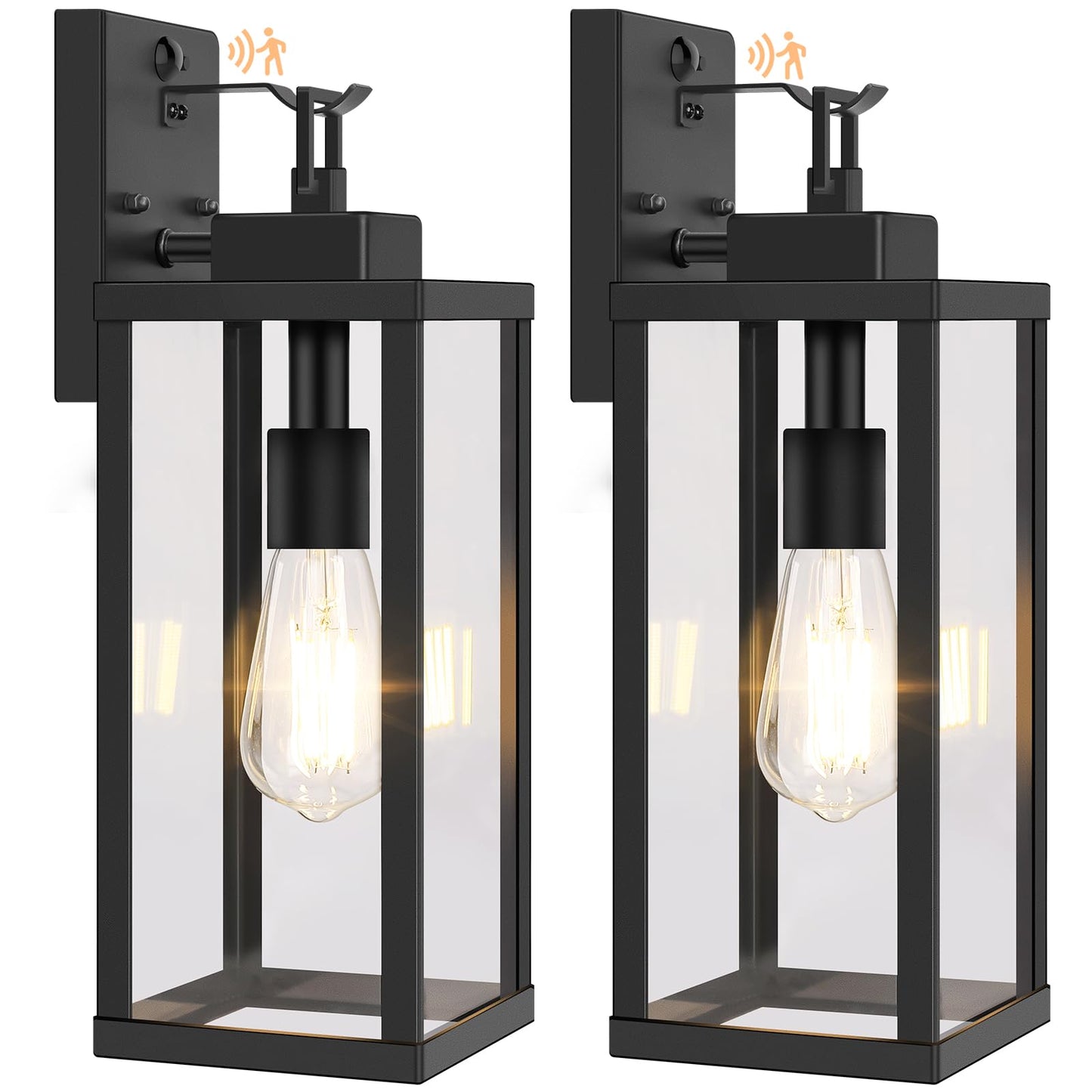 BesLowe Motion Sensor Outdoor Wall Lights, Dusk to Dawn, 16in, Black, Metal, Model A927M, 2-Pack