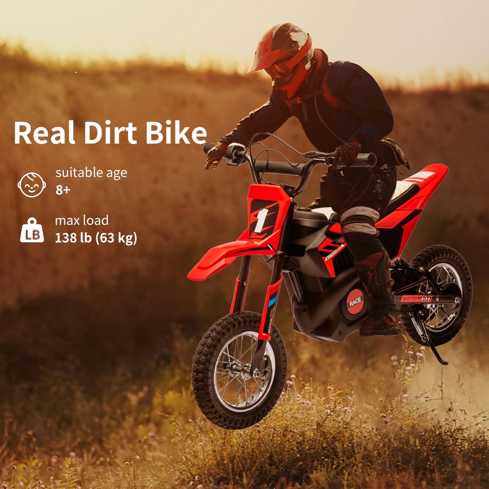 24V Electric Dirt Bike for Kids - 13.6MPH Fast Speed Motorcycle for Kids with 250w Motor and Air-Filled Tires