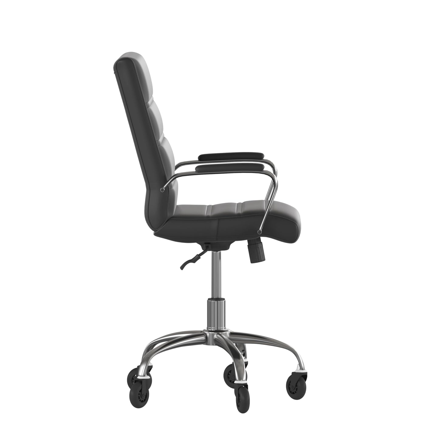 Flash Furniture Camilia Mid-Back Black LeatherSoft Executive Swivel Office Chair with Chrome Frame, Arms, and Transparent Roller Wheels