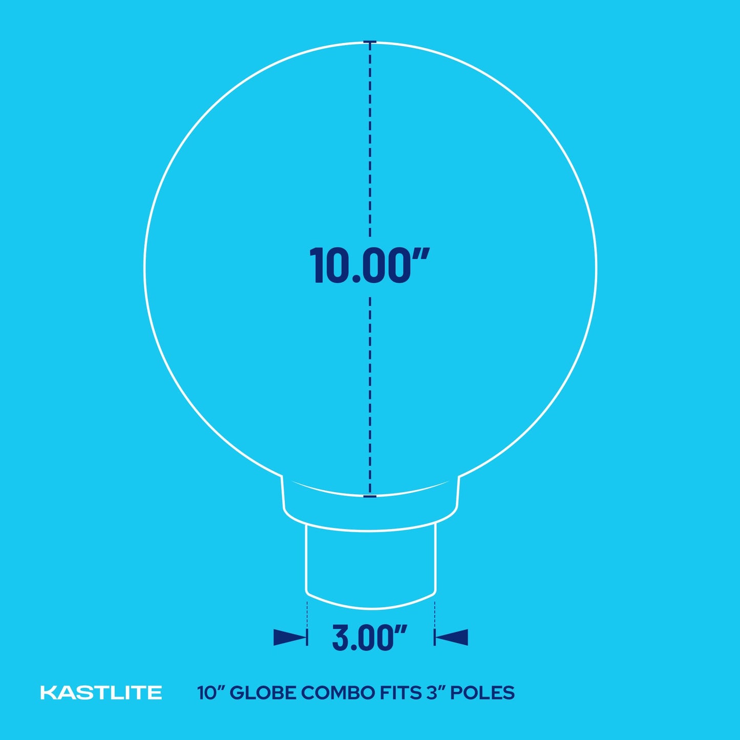KastLite Lamp Post Globe Combo | 10in White Acrylic Lens | Black Fitter | Fits 3in Posts | Includes 5000K LED Bulb | Model KL-X-20010-W