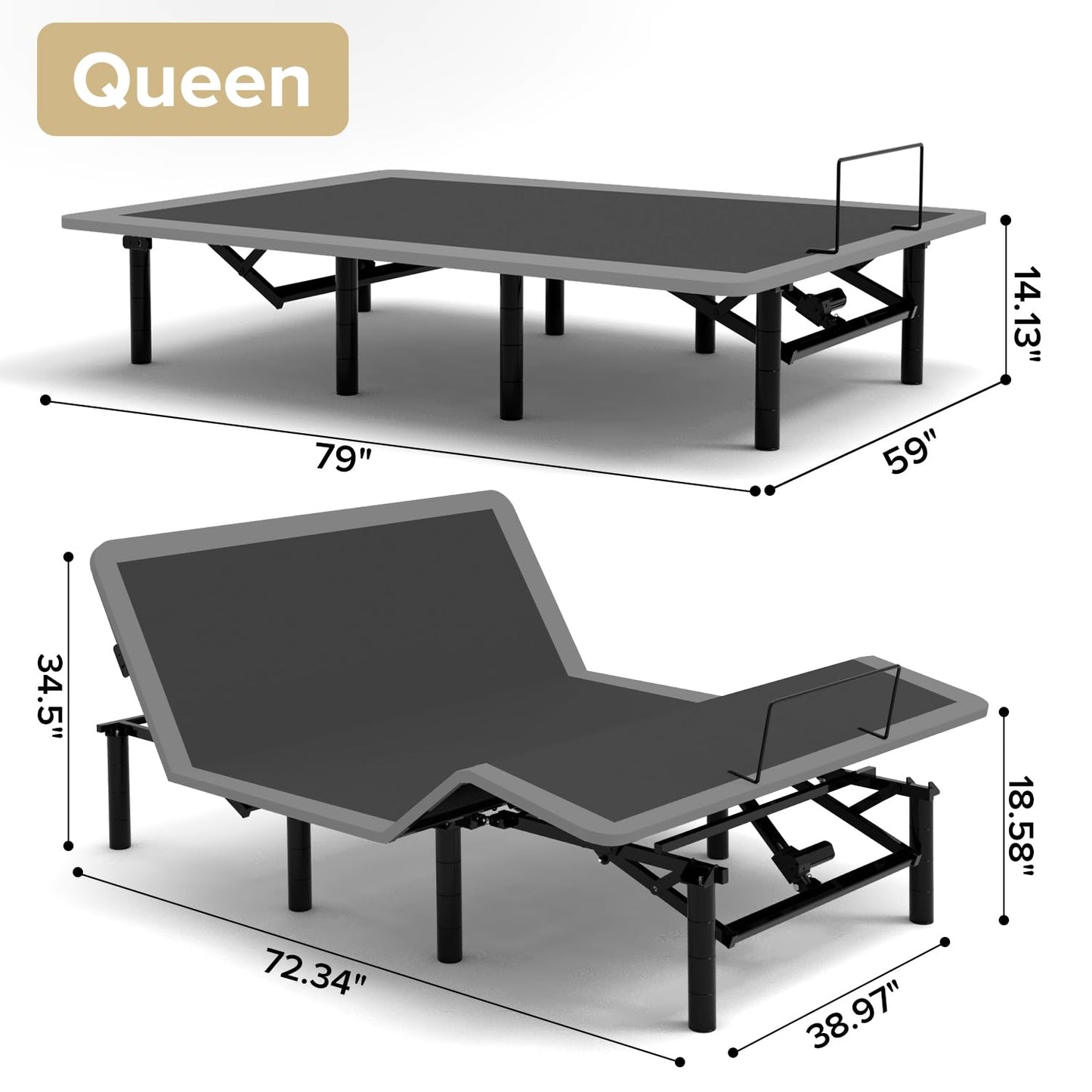 KEIKI Queen Adjustable Bed Frame with Massage Head & Foot Incline, Wireless Remote, USB Ports & LED Night Light – Sturdy, Easy Assembly – Compatible with Adjustable Base – Black