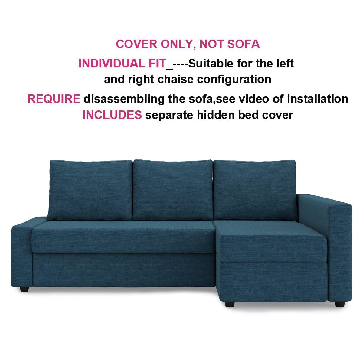 MASTERS OF COVERS Snug Fit Friheten Slipcover for The IKEA Friheten with Chaise Corner Cover, Sofa Bed Cover, Sectional Slipcover Replacement (Navy Blue)（Cover Only！Not Sofa！）