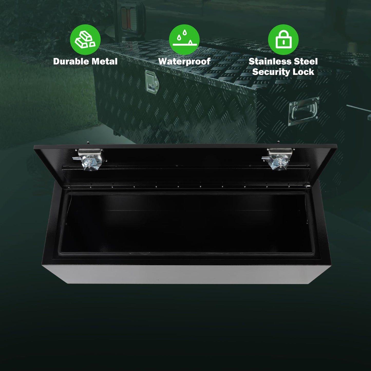 SCITOO 48" Iron Truck Bed Tool Box,Heavy Duty Crossover Storage for Most Full Size Pickups,Lockable Weatherproof Chest,Fits 48"WX16"DX16"H Truck Beds,Easy Access to Load and Unload