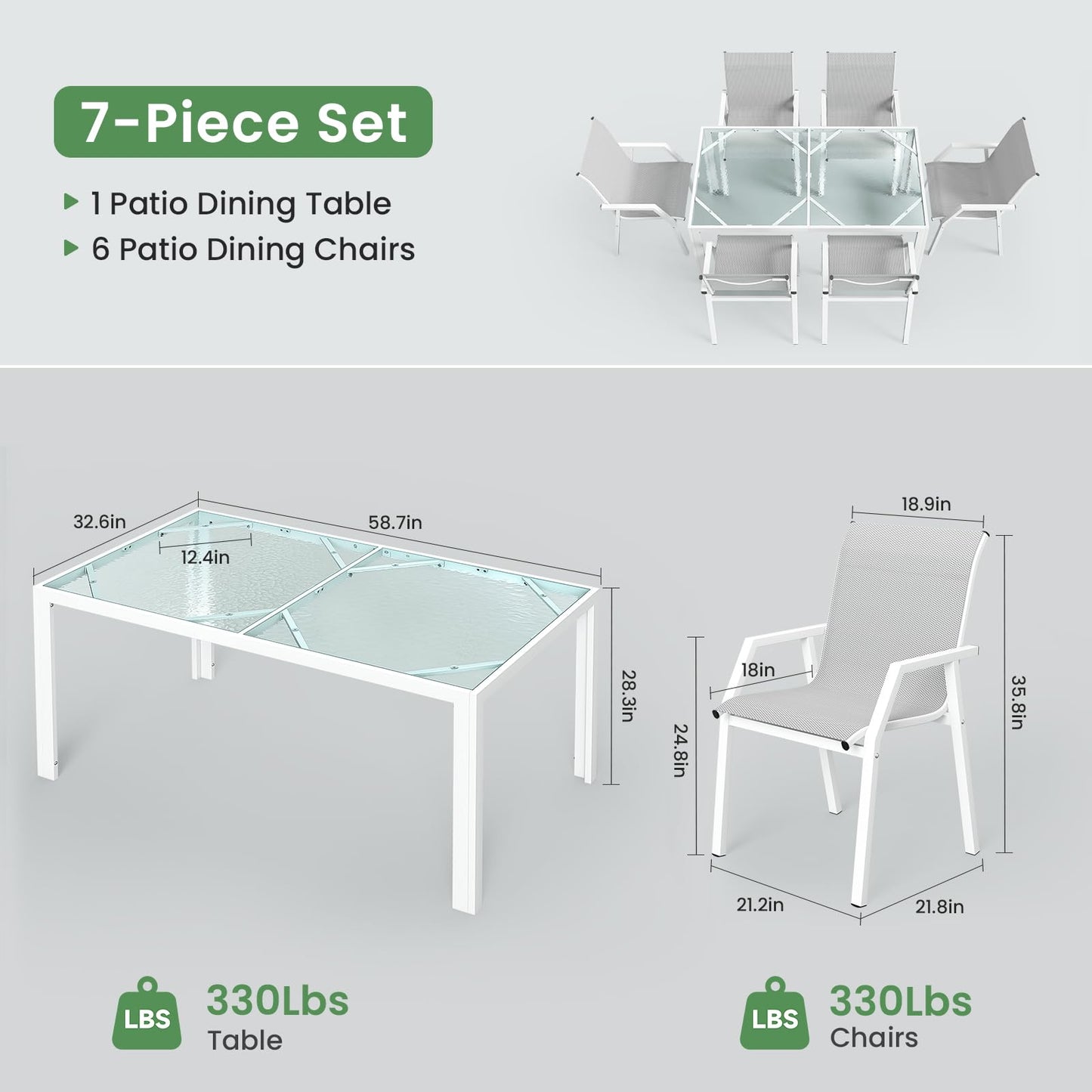Jocoevol Outdoor Dining Set for 6 Patio Furniture Set 7 Piece Table and Chairs All Weather for Backyard Deck Garden