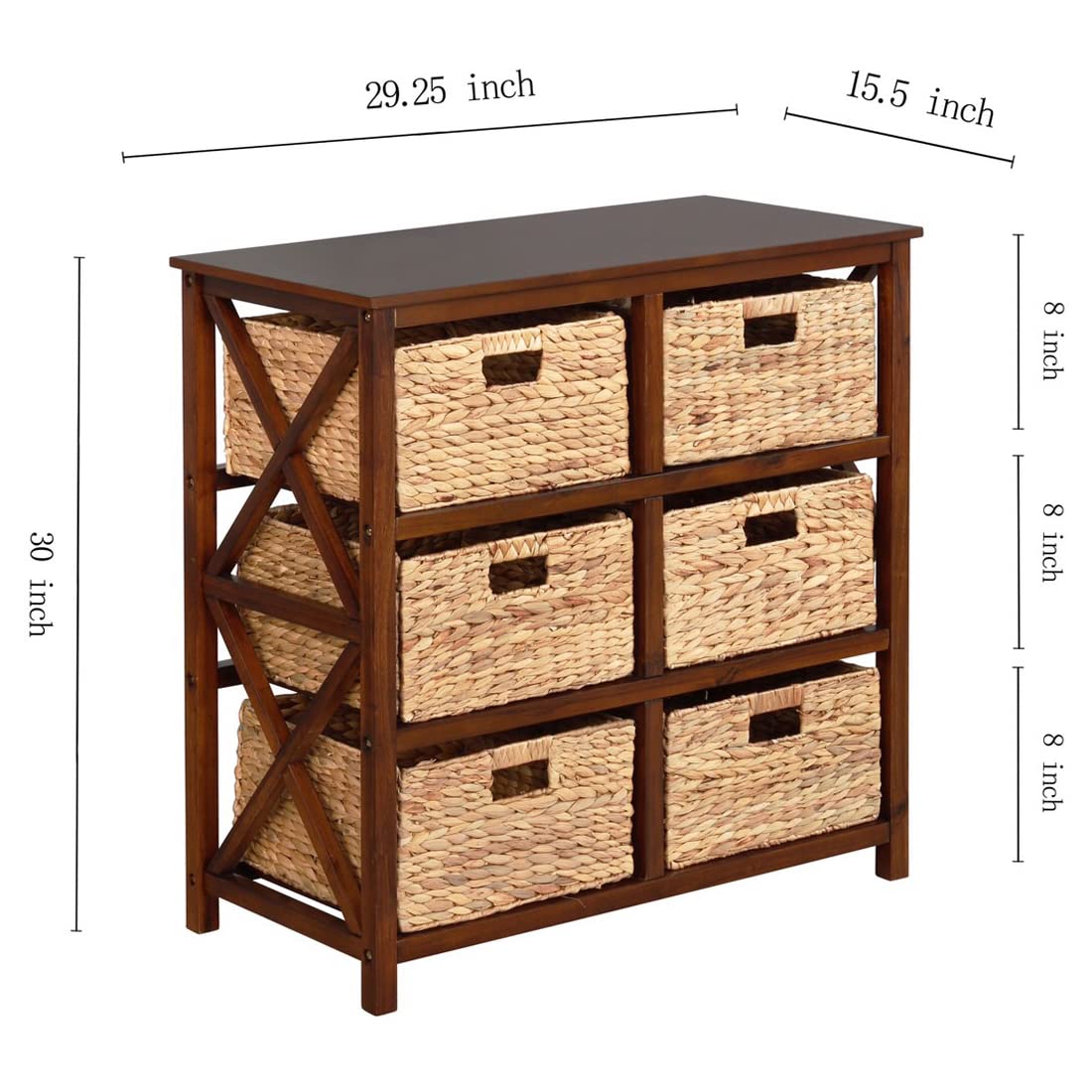 eHemco 3 Tier X-Side End Storage Cabinet, Walnut