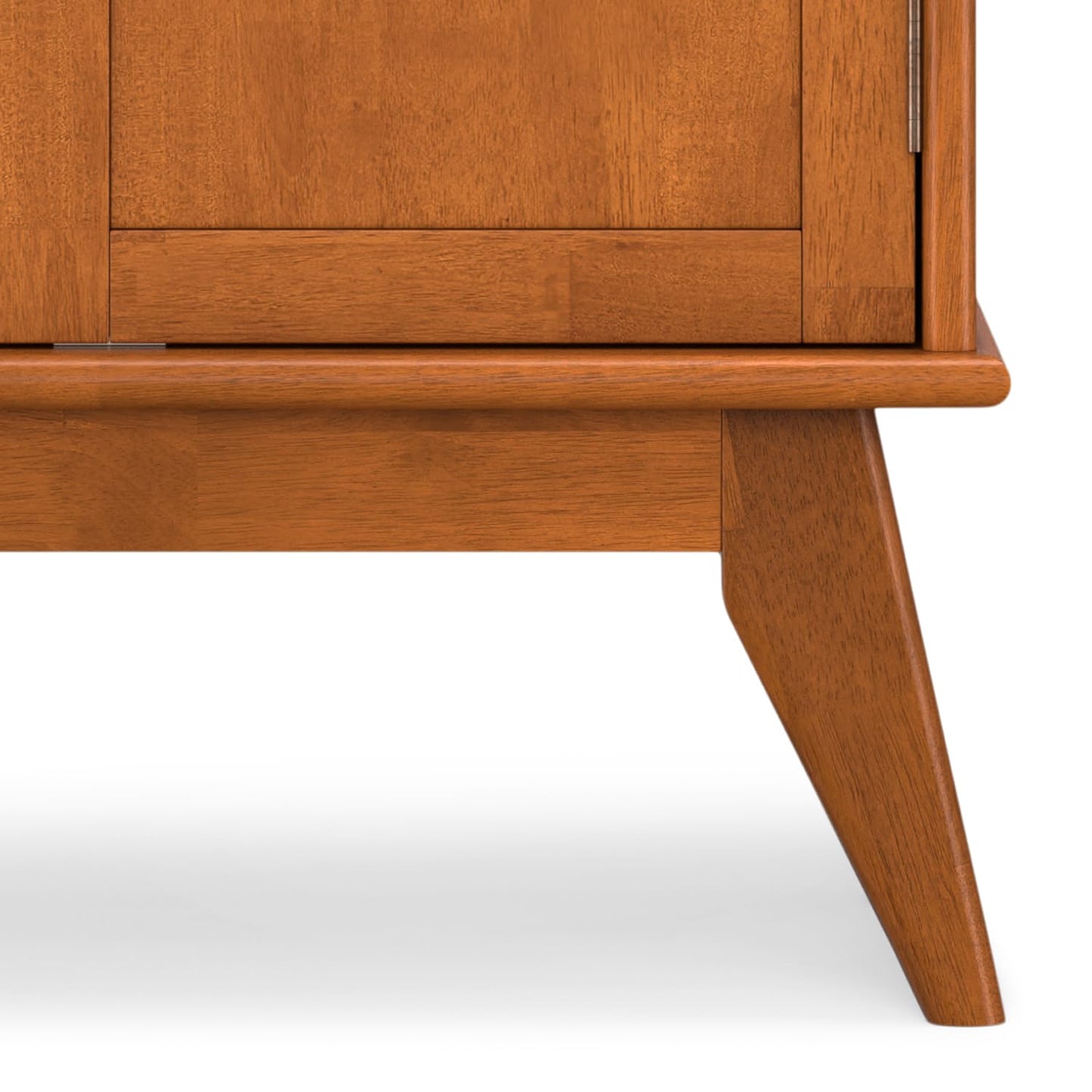 SIMPLIHOME Draper Bar Cabinet - 32 inch Wide Solid Hardwood Beverage Cabinet in Teak Brown, Mid-Century Modern Wine Storage for Dining Room or Kitchen with Drop-Down Shelf and Stemware Rack