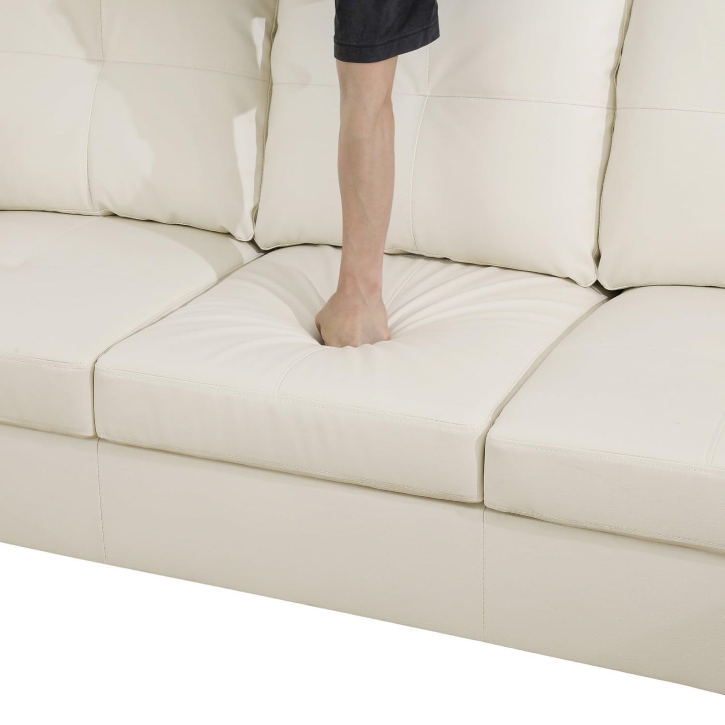 UOCFYK Sectional Sofa Couch with Right Chaise, Faux Leather L Shaped Couches for Living Room, Office, Apartments, Small Space, White