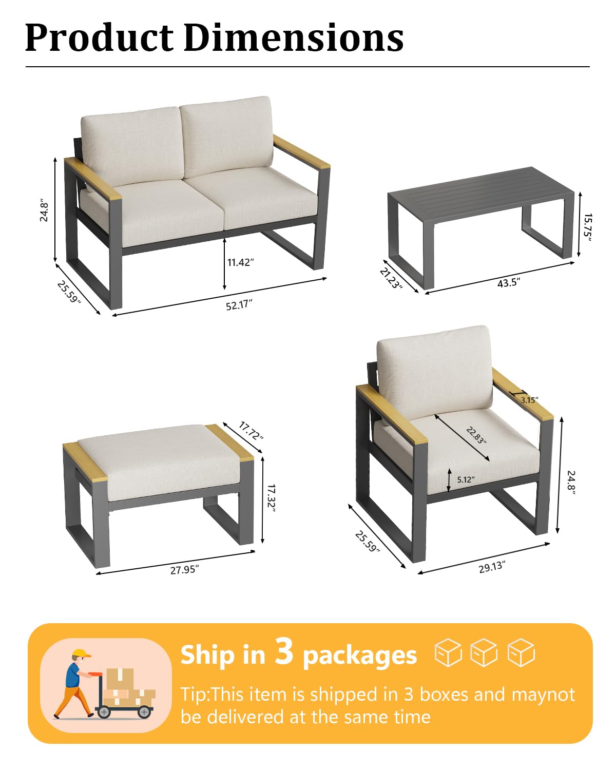 IDEALHOUSE Aluminum Patio Furniture Armchair Set of 2, Metal Outdoor Chairs with Upgraded Cushions, All-Weather Outdoor Single Sofa for Balcony, Garden, Deck, Backyard, Beige
