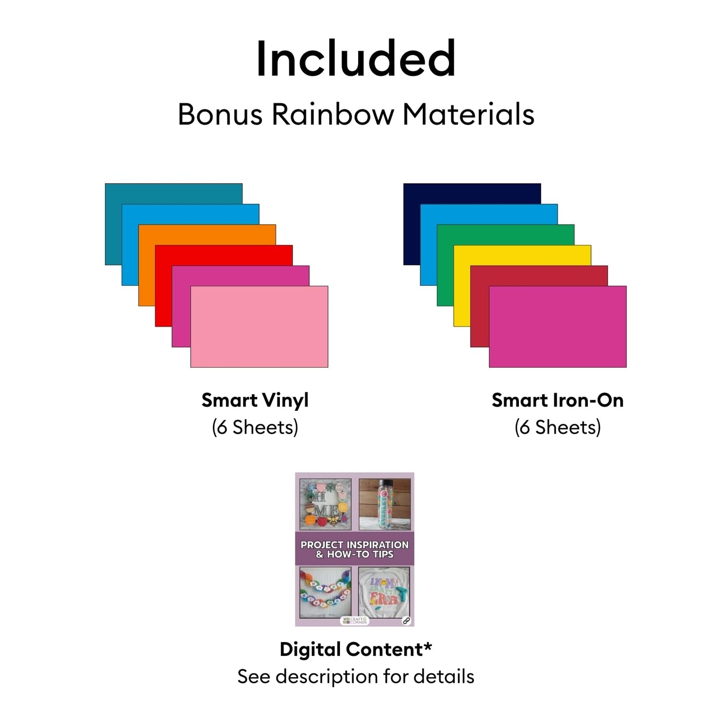 Cricut Explore 5 Rainbow Essential Bundle - for Vinyl, HTV, Stickers, Cards & Custom Decals - Includes Smart Vinyl, Smart Iron-On, Printable Vinyl, Cardstock & 100+ Project eBook