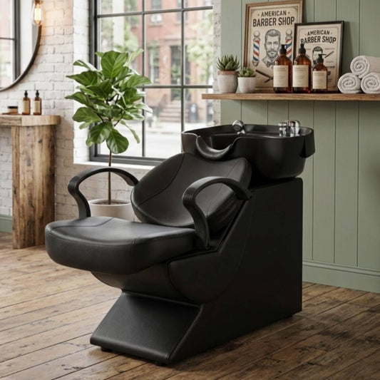 Secsofier Salon Shampoo Bowl Sink Station with Reclining Backwash Chair, ABS Plastic, Black, Spa Equipment