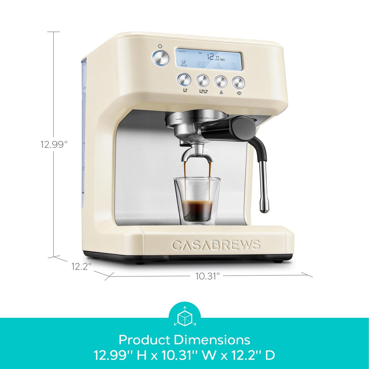 CASABREWS Ultra Espresso Machine with LCD Display, 20 Bar Espresso Maker with Powerful Milk Frother, Customizable Brewing Temperature, Barista-Level Latte and Cappuccino Machine for Home, Creamy