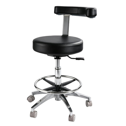 Rolling Stool with Back Support | Heavy Duty Stool 400lbs,2-in-1 Armrest Backrest Adjustable Height Swivel Chair,PU Leather Ergonomic for Dentist Hygienist Tattoo Artist Salon Lab Home Office-black
