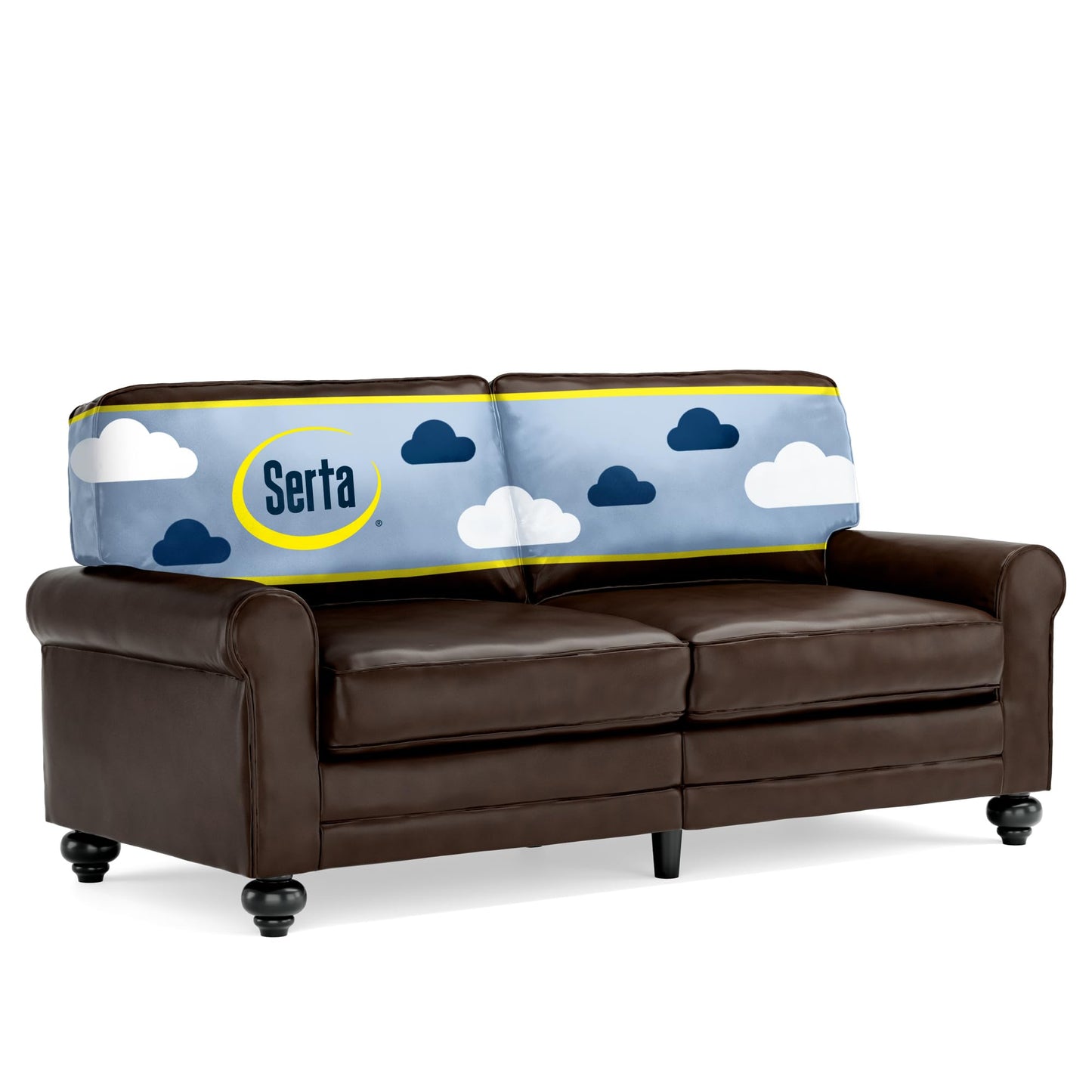 Serta Copenhagen Sofa Couch for Two People, Pillowed Back Cushions and Rounded Arms, Durable Modern Upholstered Fabric, 73" Sofa, Chestnut Brown